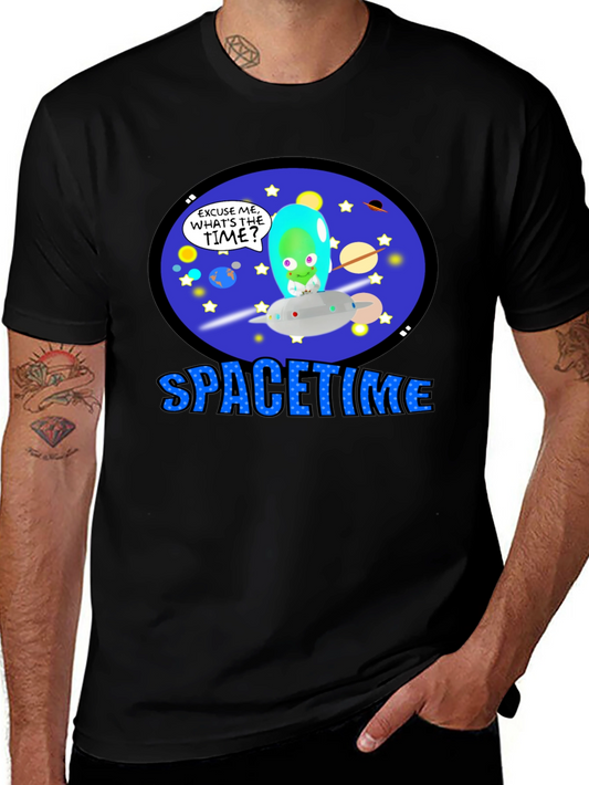Spacetime Alien Graphic T-Shirt -  Black Cotton Blend Tee