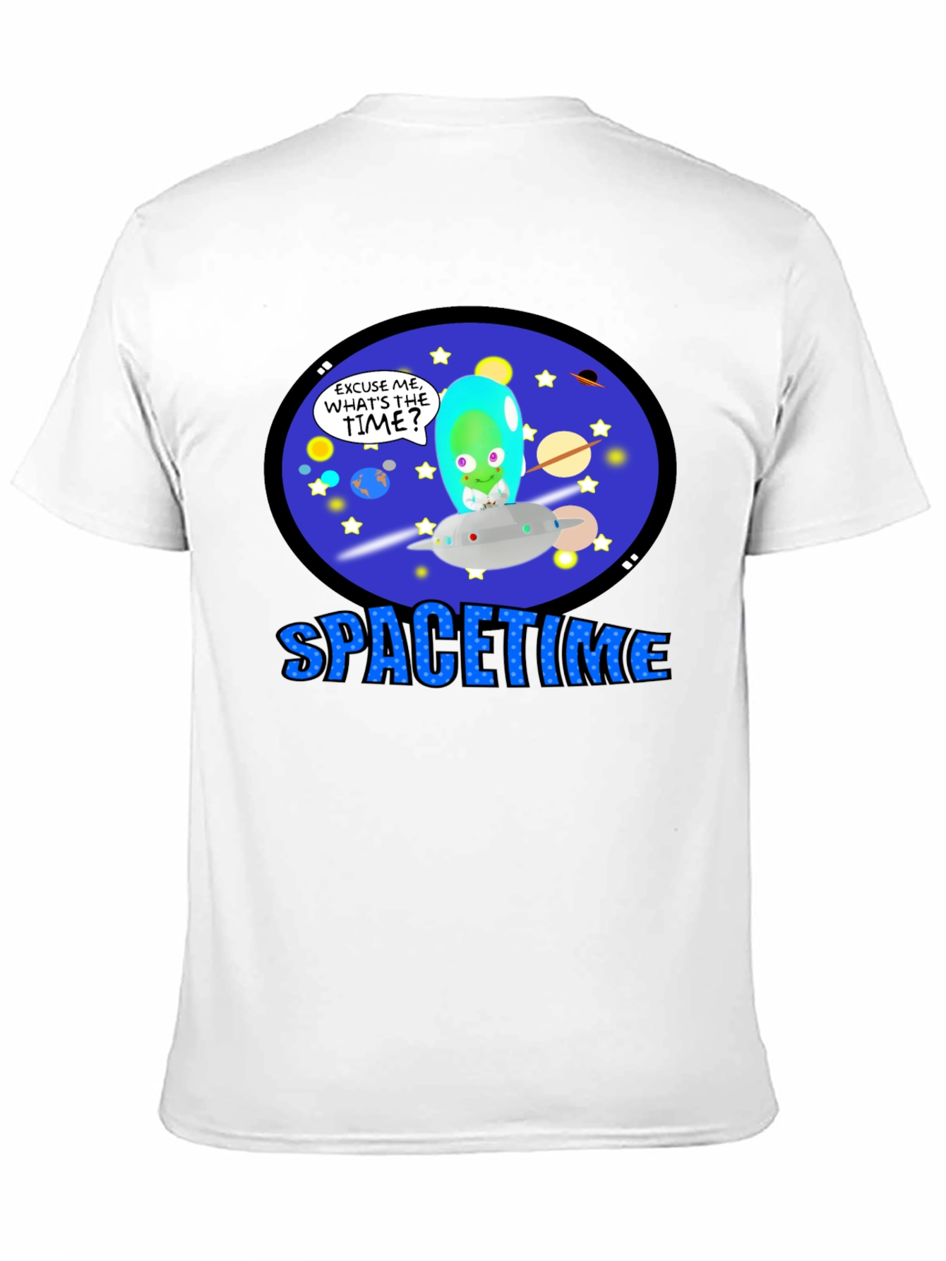 Spacetime Alien Graphic T-Shirt -  Black Cotton Blend Tee