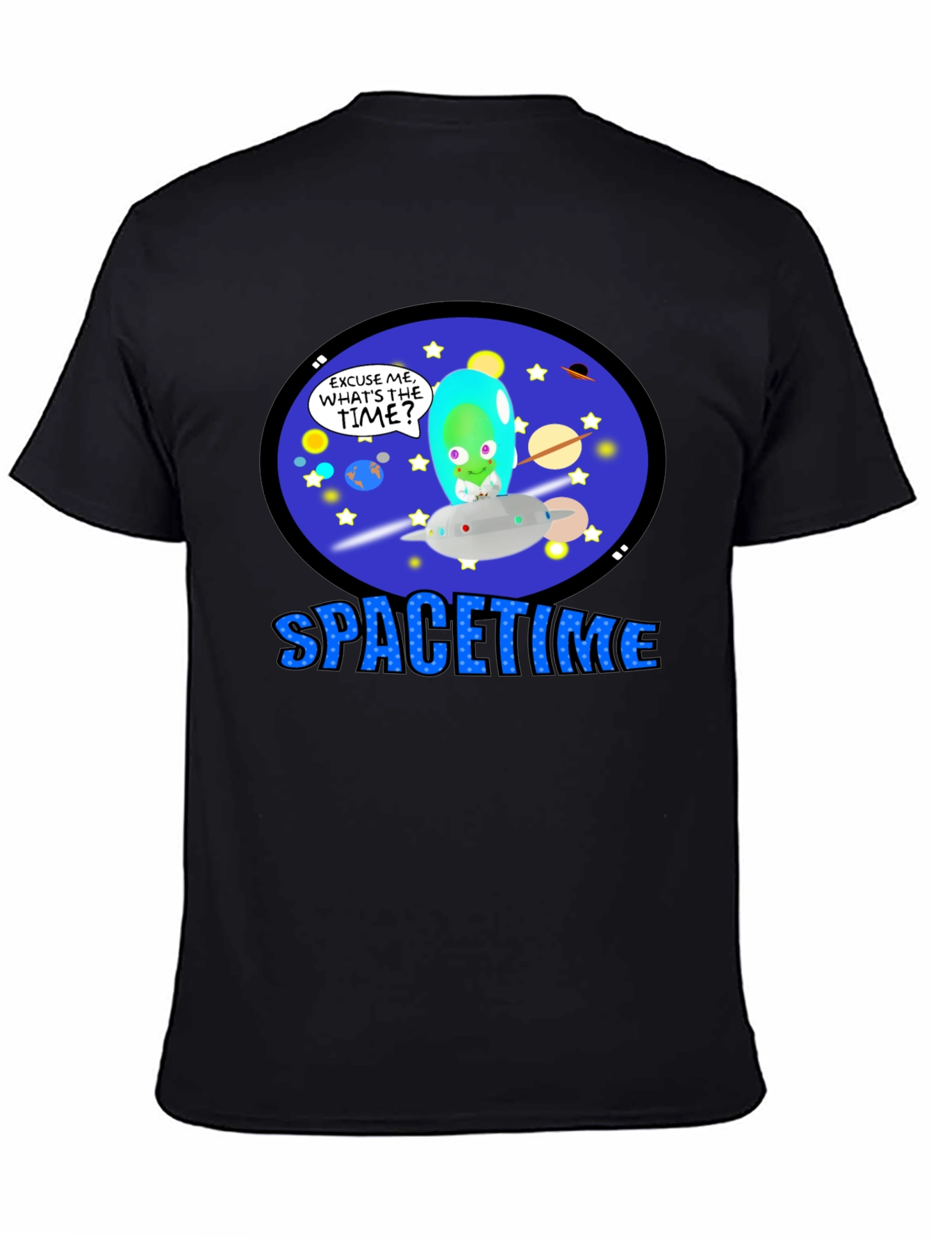 Spacetime Alien Graphic T-Shirt -  Black Cotton Blend Tee