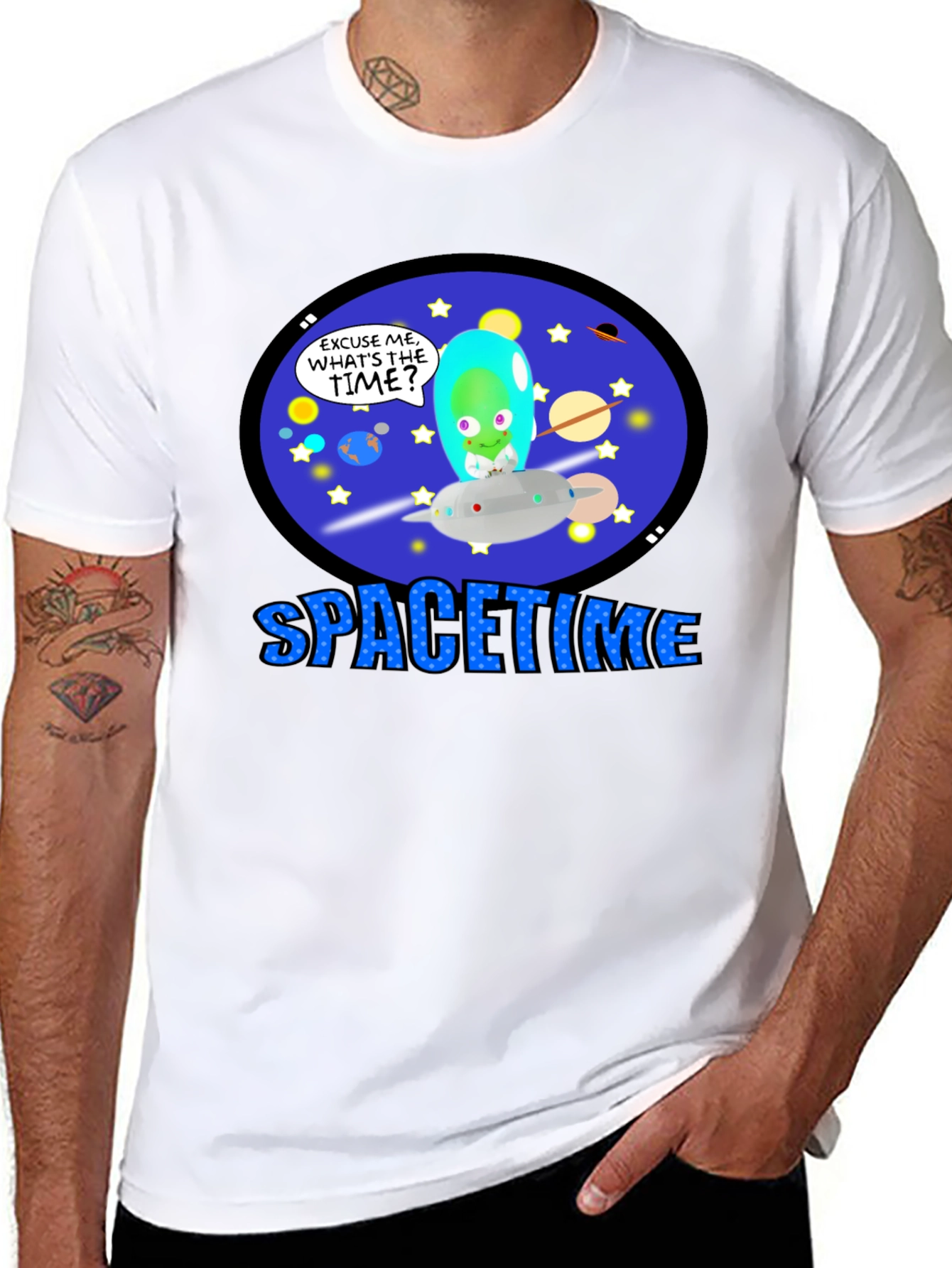 Spacetime Alien Graphic T-Shirt -  Black Cotton Blend Tee