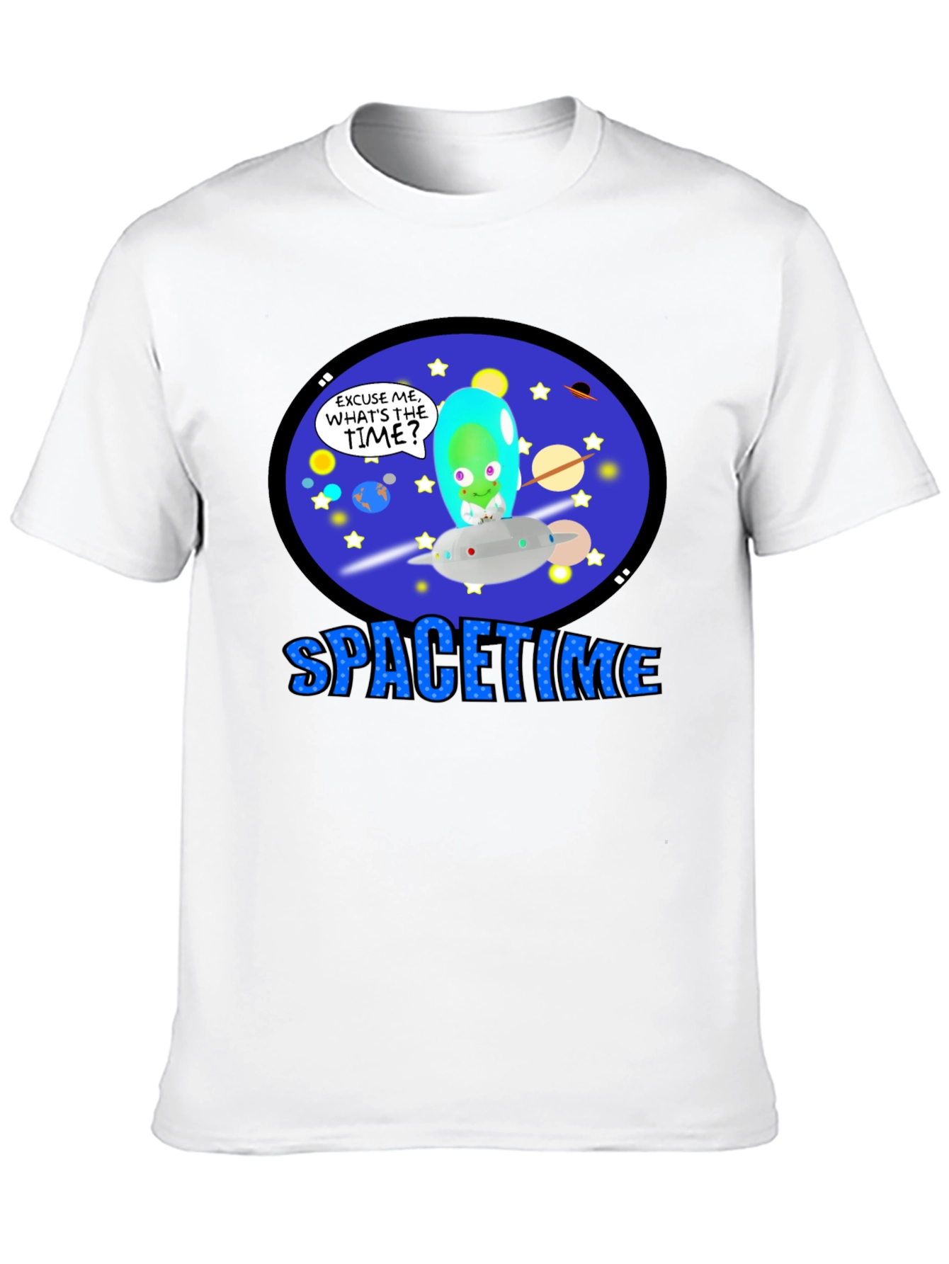 Spacetime Alien Graphic T-Shirt -  Black Cotton Blend Tee