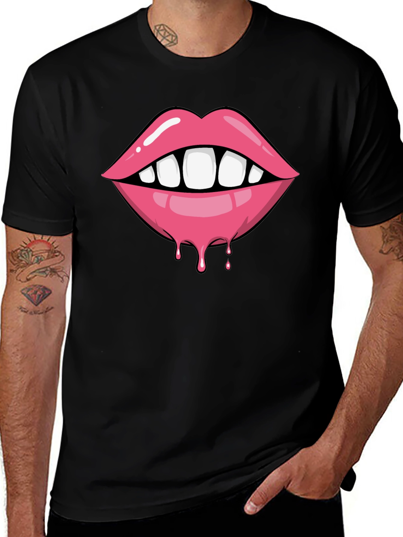Lips Dripping Graphic Tee - Unisex Black T-Shirt