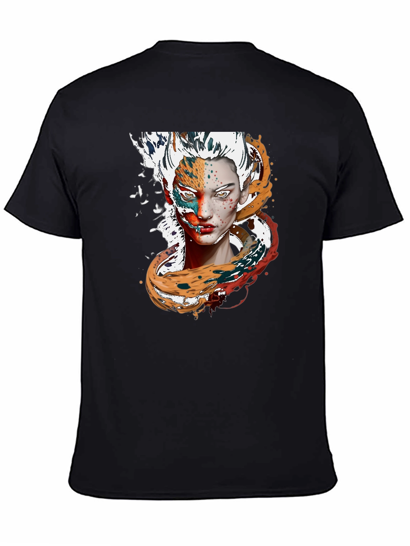 Abstract Face Print Black T-Shirt