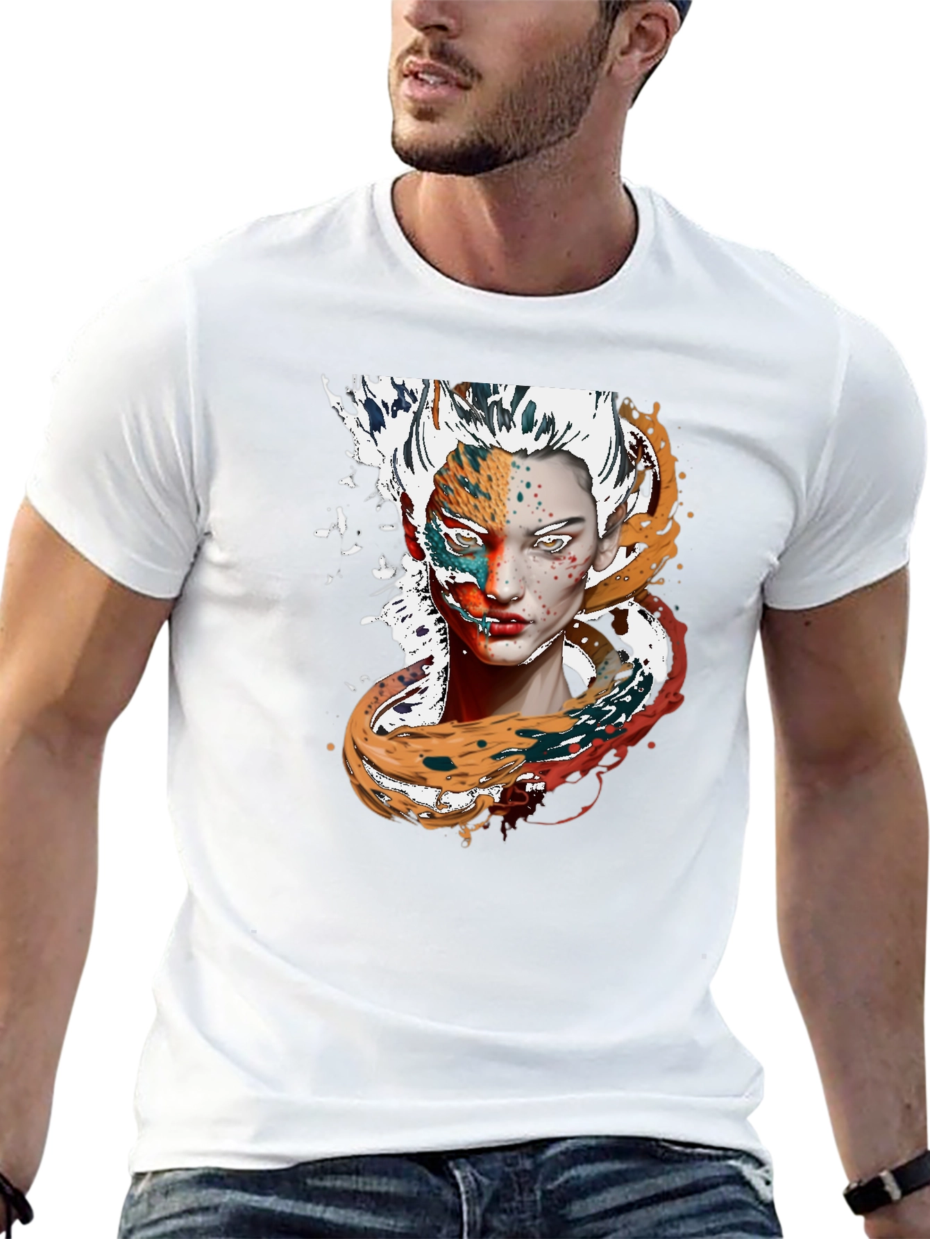 Abstract Face Print Black T-Shirt
