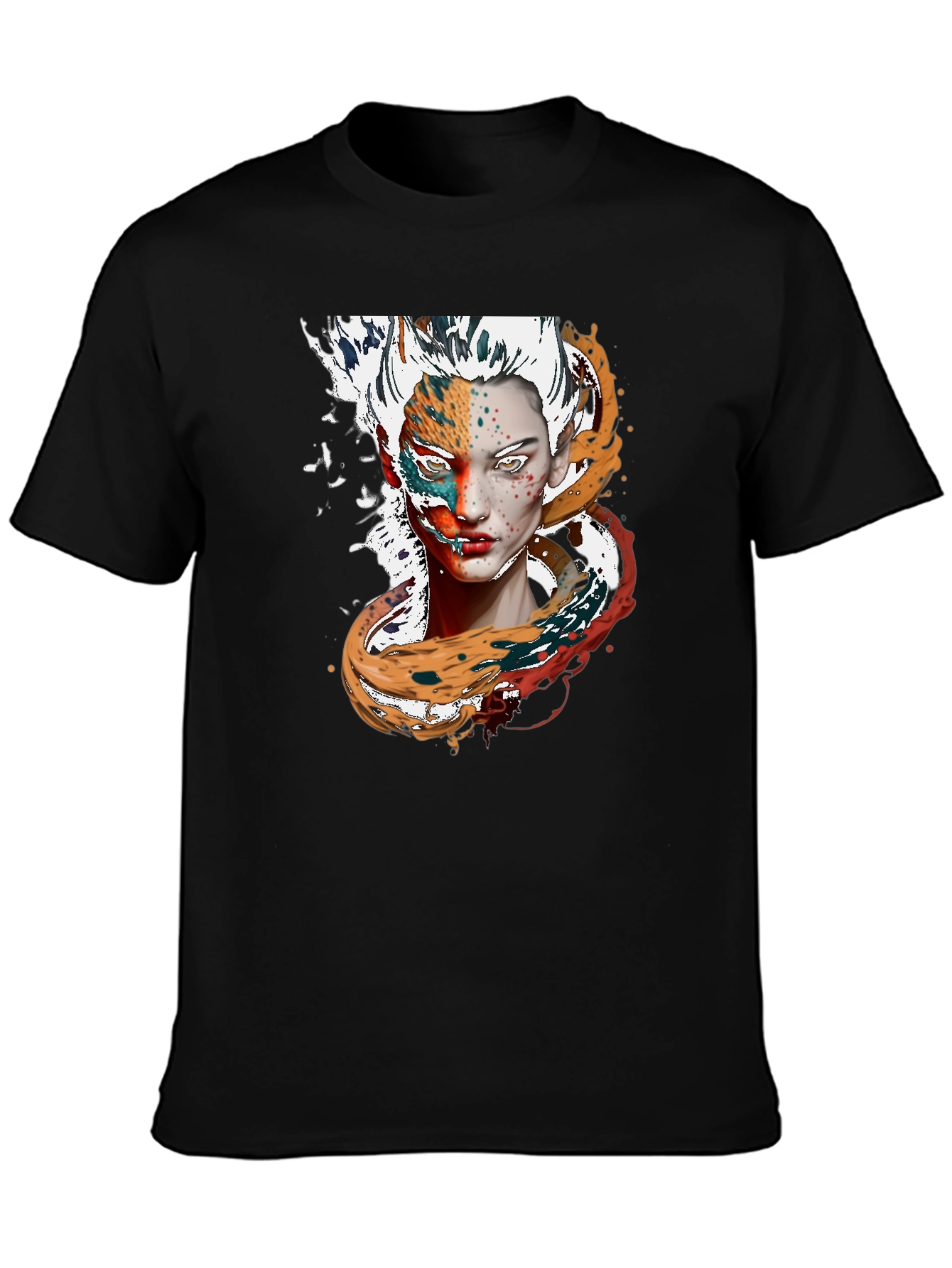 Abstract Face Print Black T-Shirt