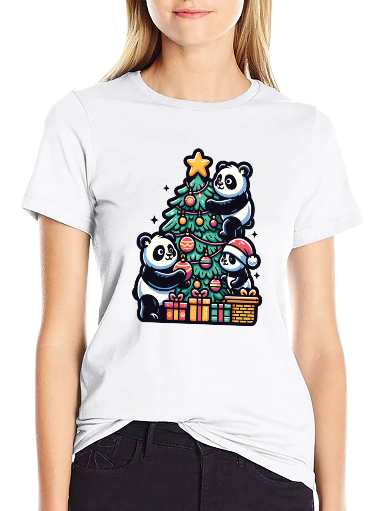 Panda Christmas T-Shirt - Holiday Festive Wear