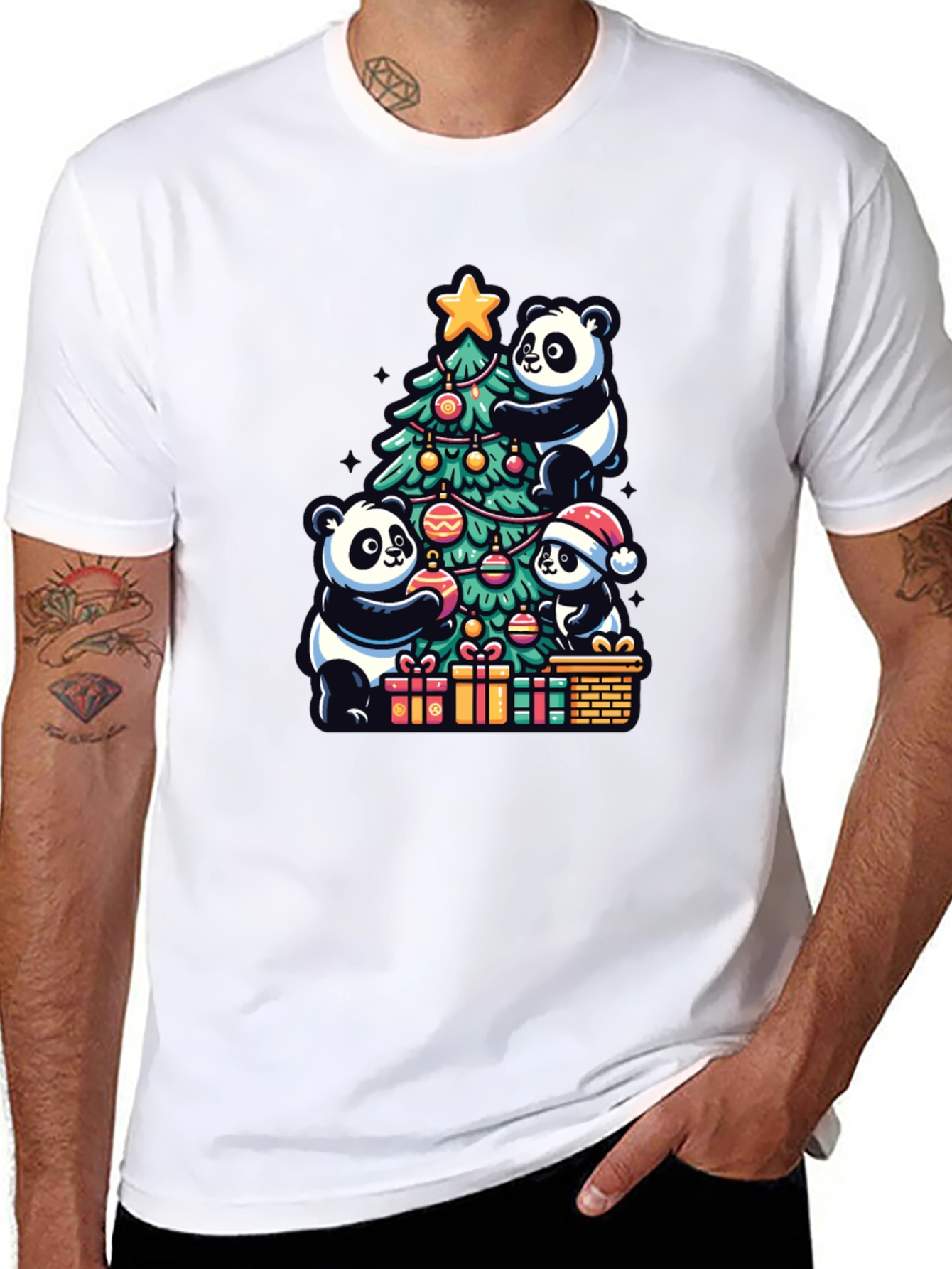 Panda Christmas T-Shirt - Holiday Festive Wear