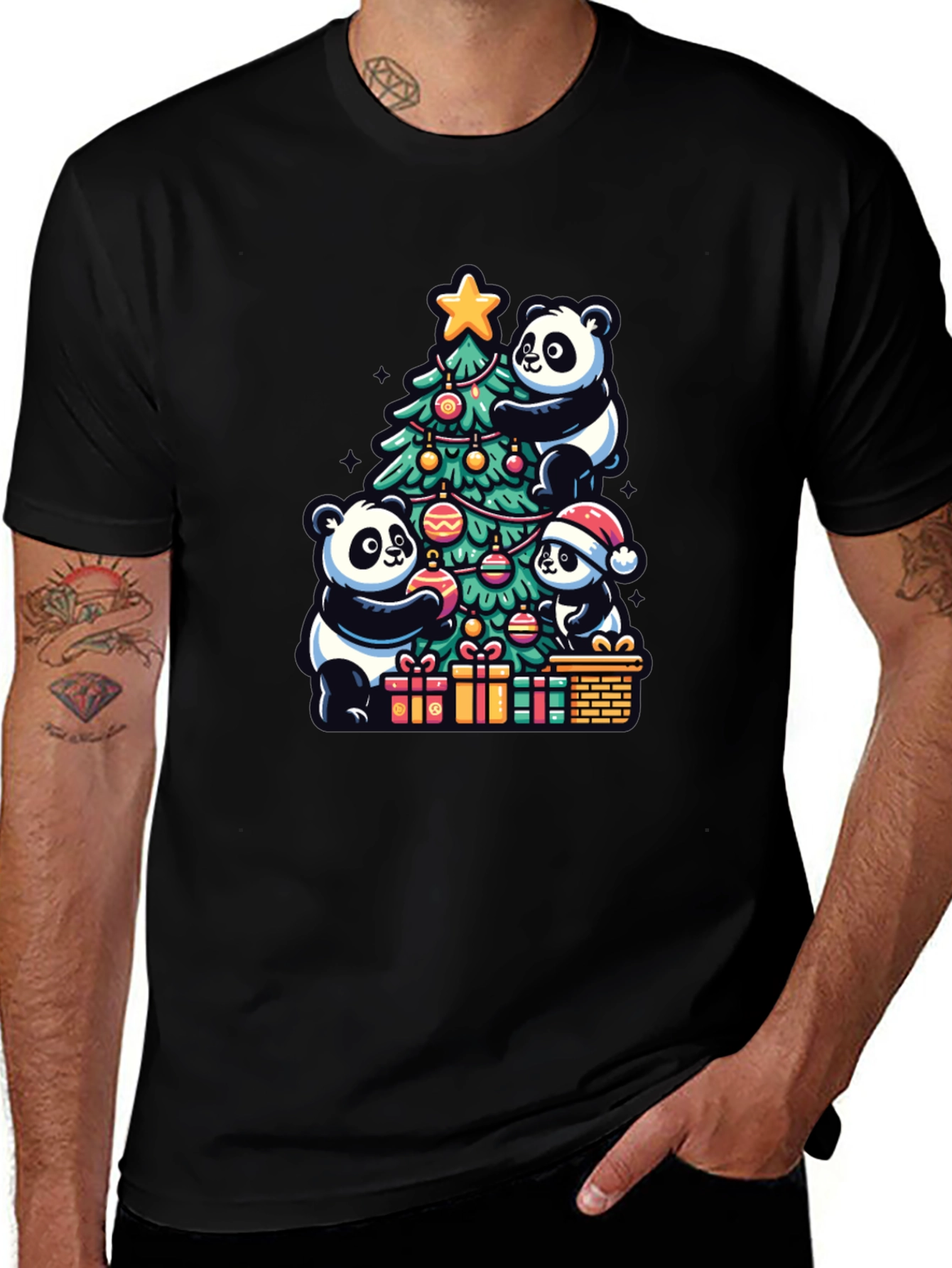Panda Christmas T-Shirt - Holiday Festive Wear