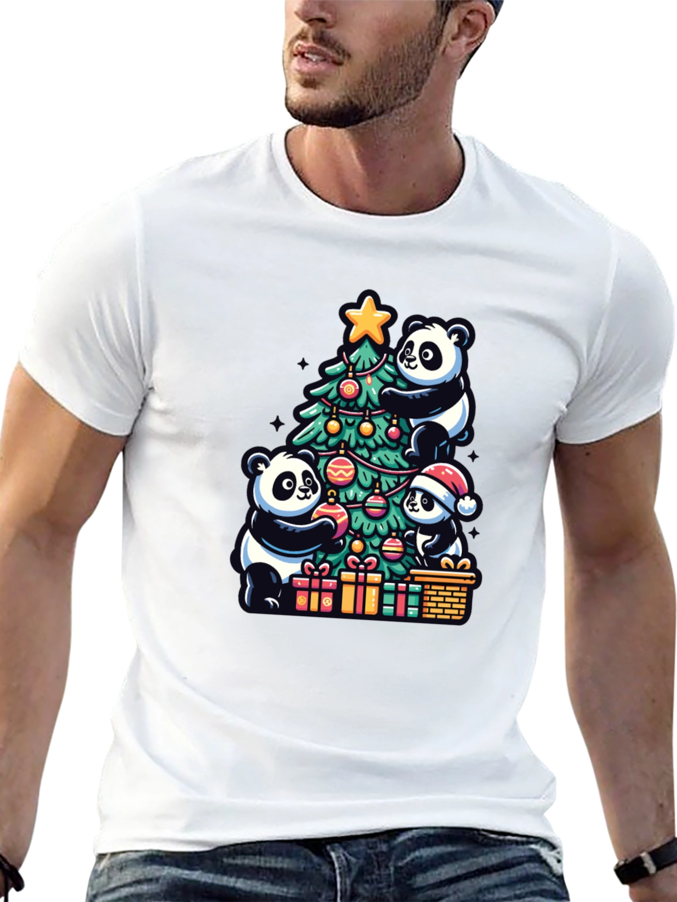 Panda Christmas T-Shirt - Holiday Festive Wear
