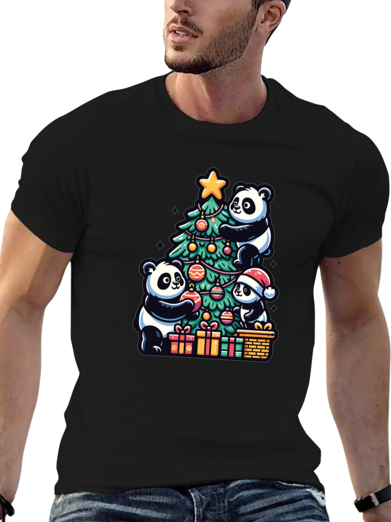 Panda Christmas T-Shirt - Holiday Festive Wear