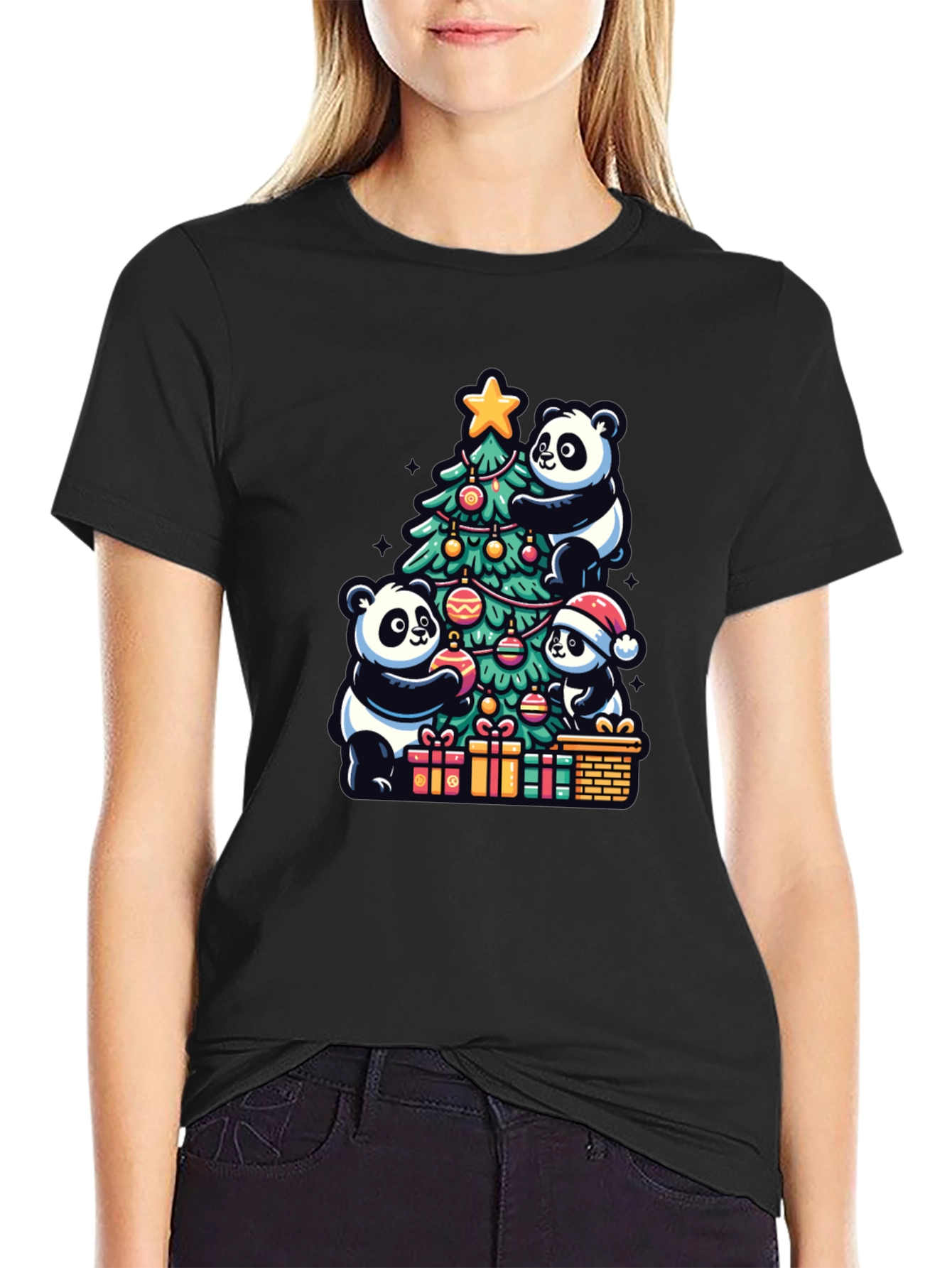 Panda Christmas T-Shirt - Holiday Festive Wear