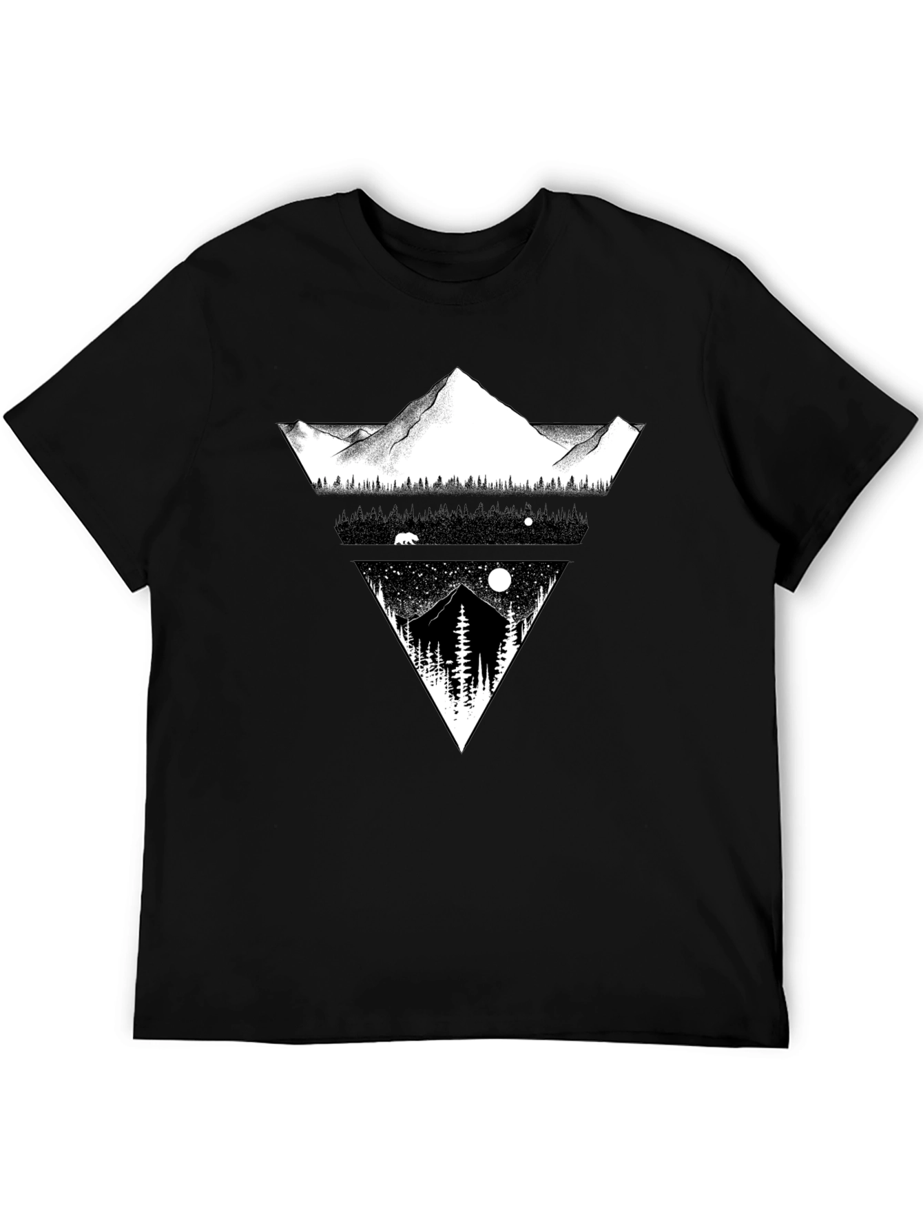Mountain Landscape Graphic Tee - Black Cotton Blend