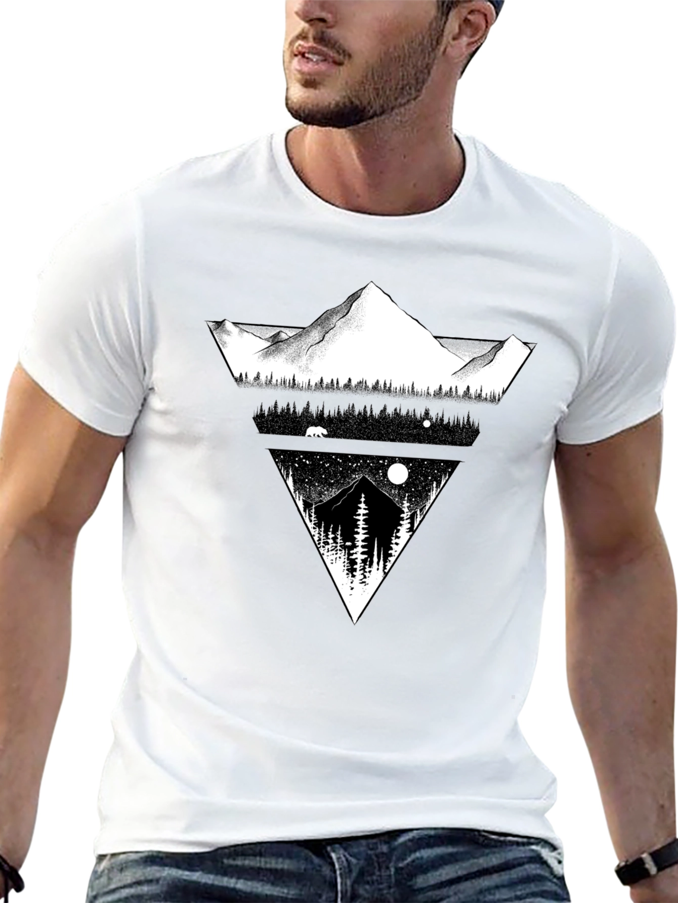 Mountain Landscape Graphic Tee - Black Cotton Blend