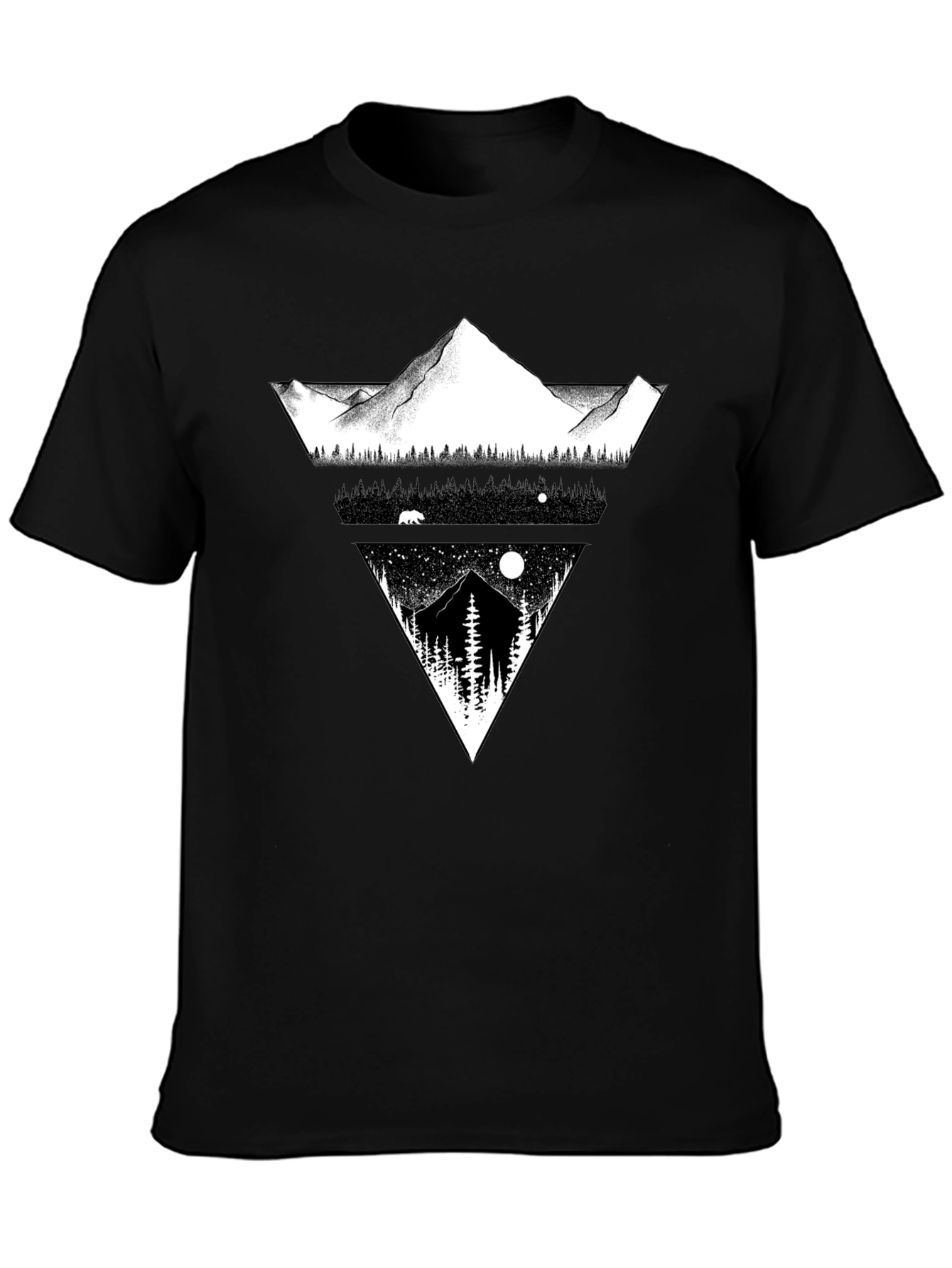 Mountain Landscape Graphic Tee - Black Cotton Blend