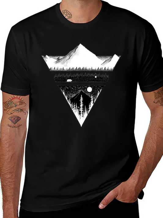 Mountain Landscape Graphic Tee - Black Cotton Blend
