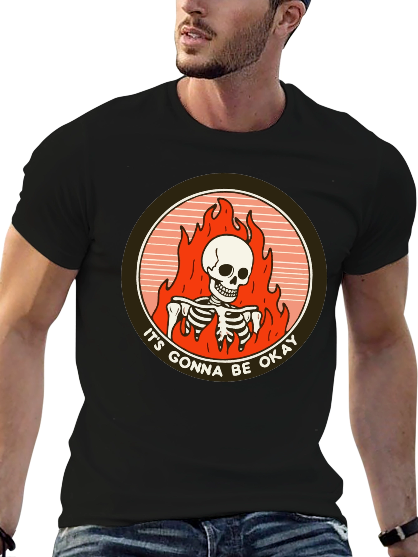 Its Gonna Be Okay Skeleton Flames T-Shirt