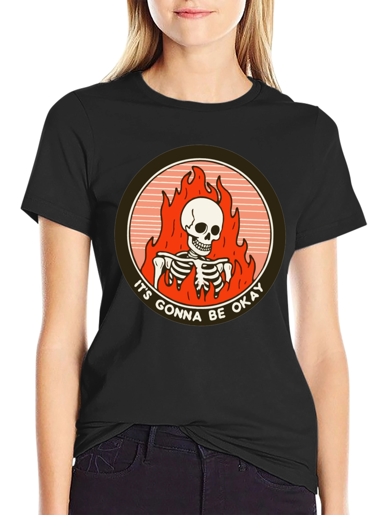Its Gonna Be Okay Skeleton Flames T-Shirt