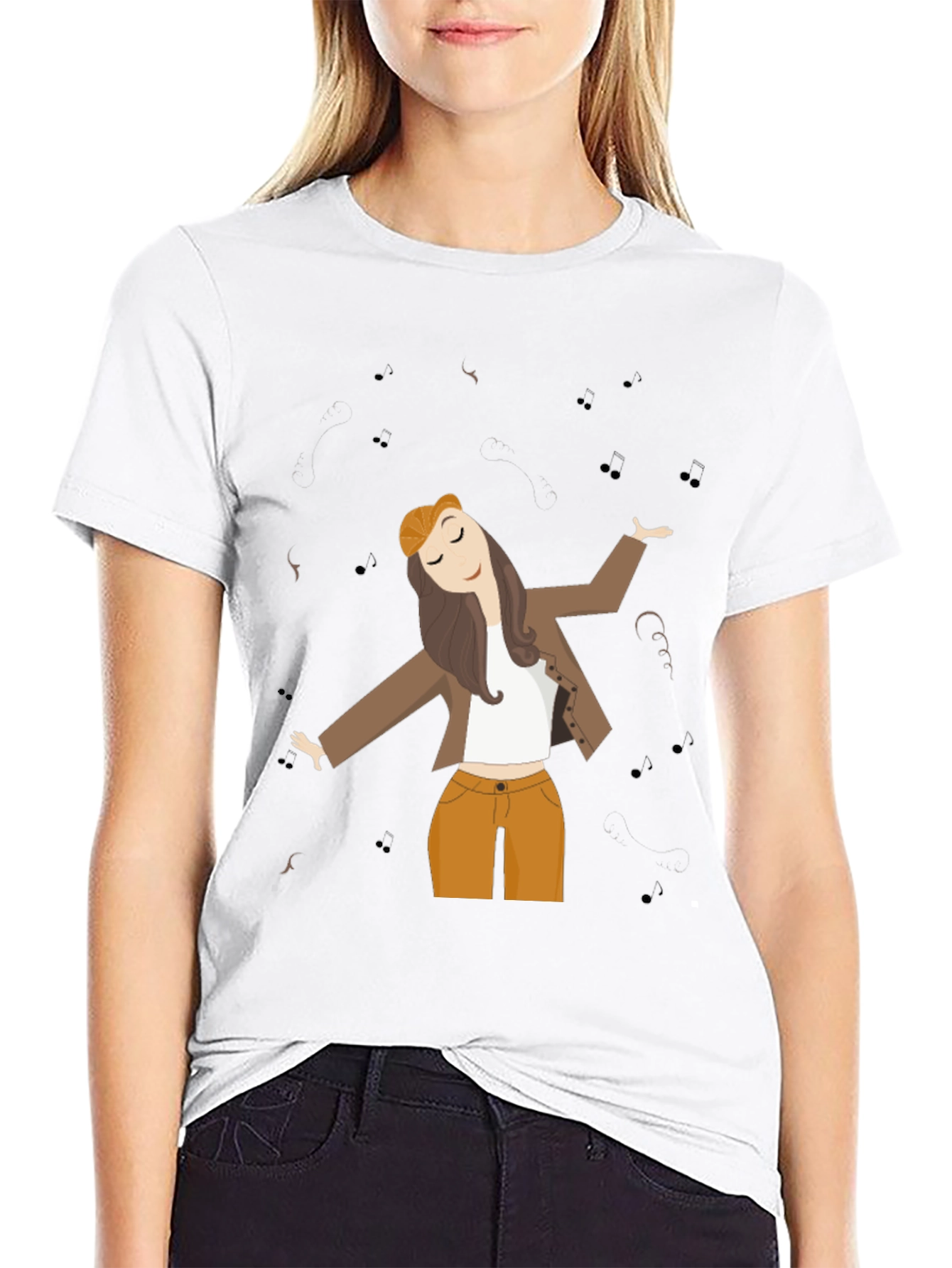 Dancing Woman Graphic Tee - Black Cotton Comfort