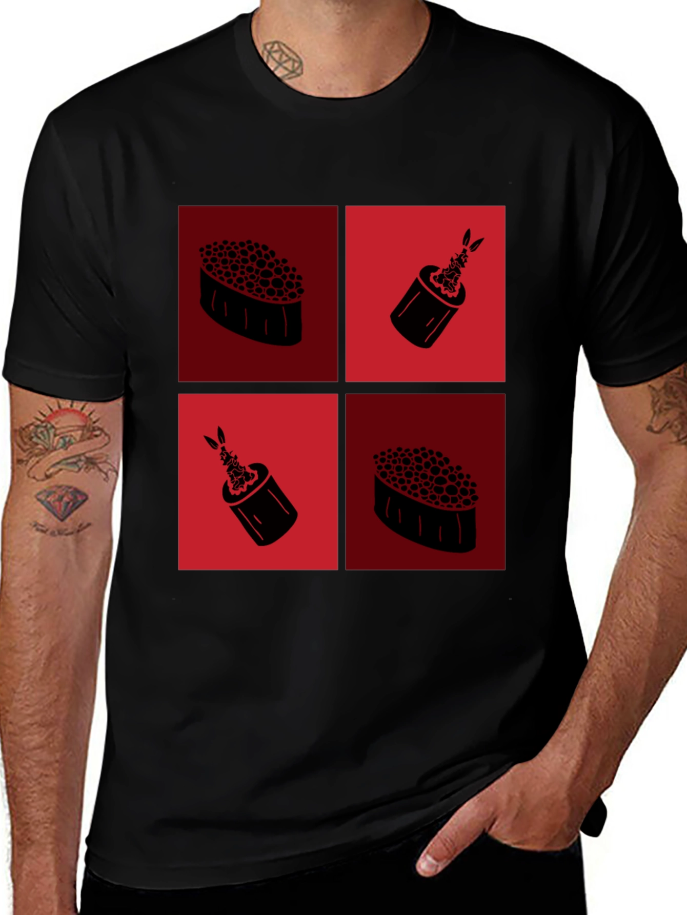 Sushi Graphic Tee - Black Cotton T-Shirt