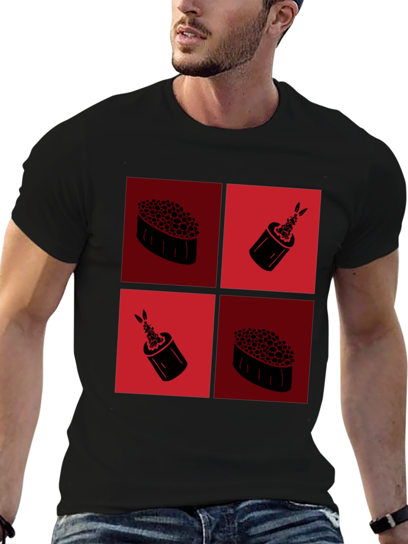 Sushi Graphic Tee - Black Cotton T-Shirt