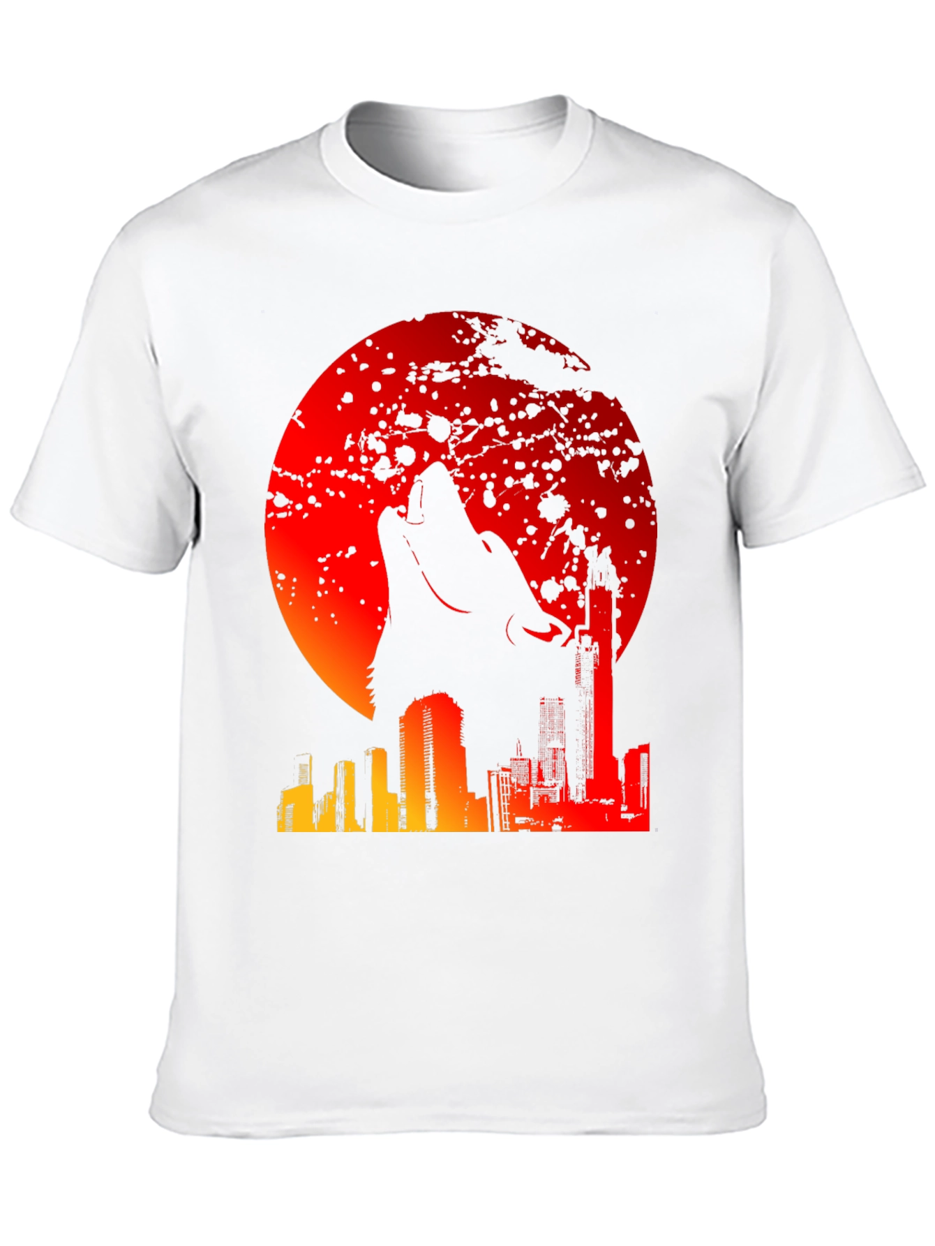 Wolf Moon Cityscape Graphic Tee - Mens Black T-Shirt
