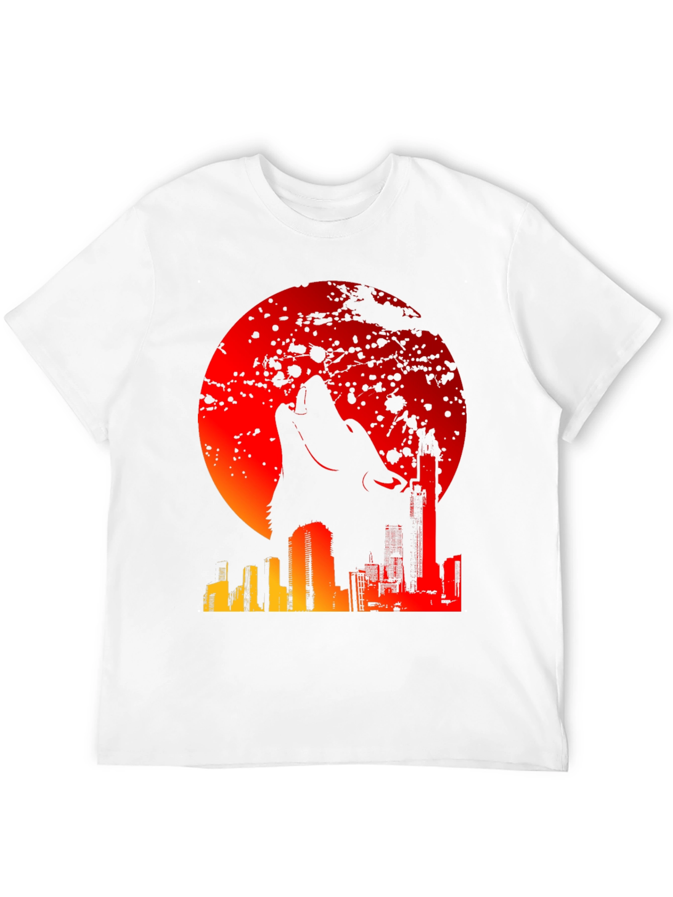 Wolf Moon Cityscape Graphic Tee - Mens Black T-Shirt