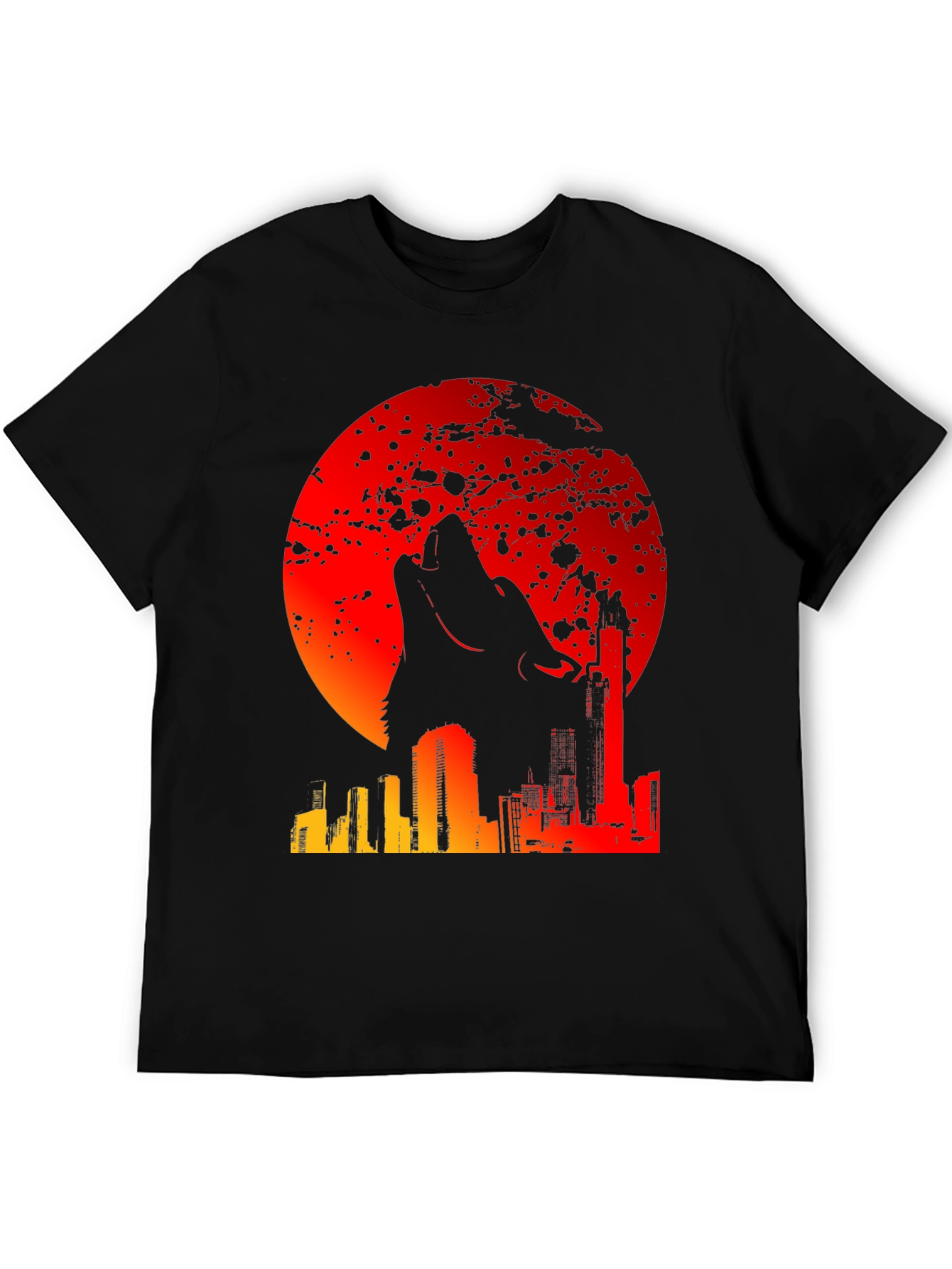 Wolf Moon Cityscape Graphic Tee - Mens Black T-Shirt