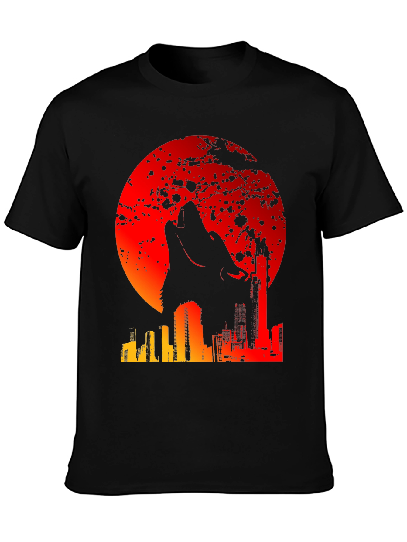 Wolf Moon Cityscape Graphic Tee - Mens Black T-Shirt