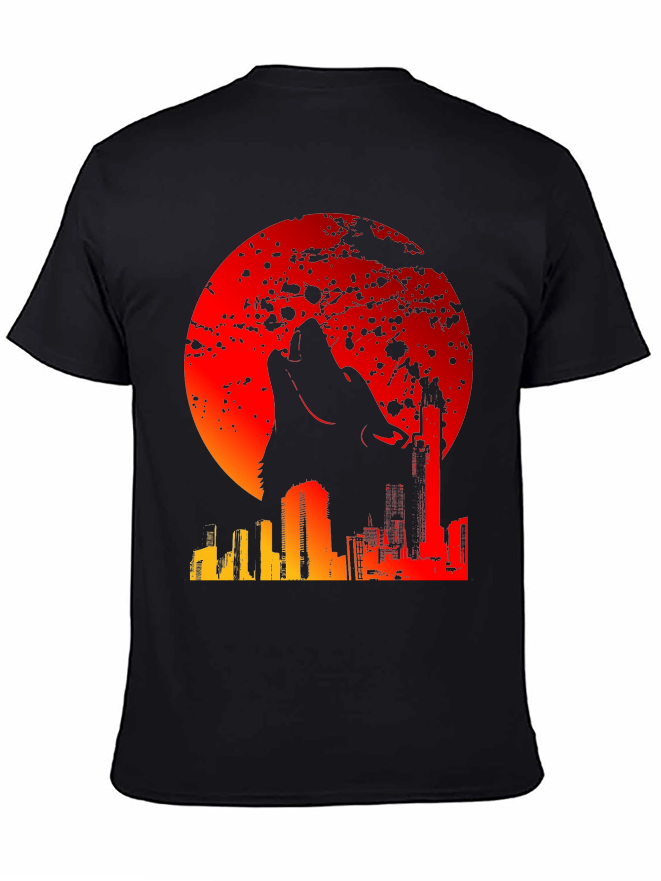 Wolf Moon Cityscape Graphic Tee - Mens Black T-Shirt