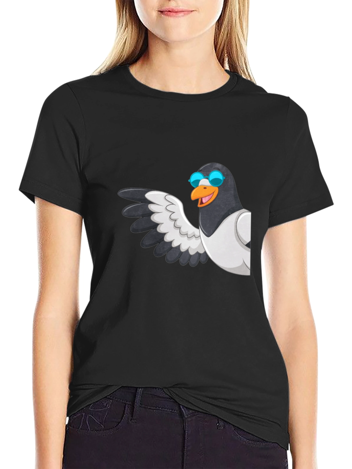 Cool Pigeon Graphic Tee - Black Cotton Casual Shirt