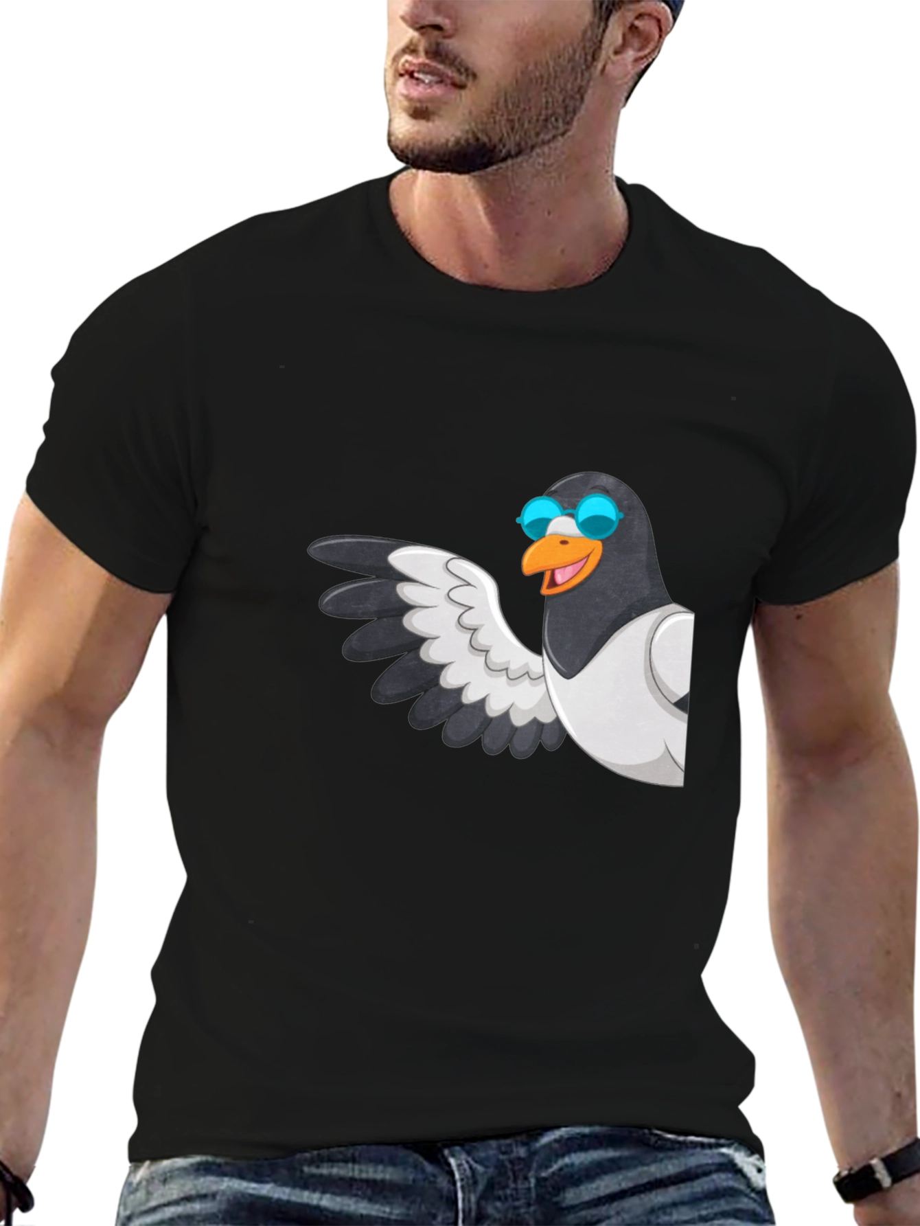 Cool Pigeon Graphic Tee - Black Cotton Casual Shirt