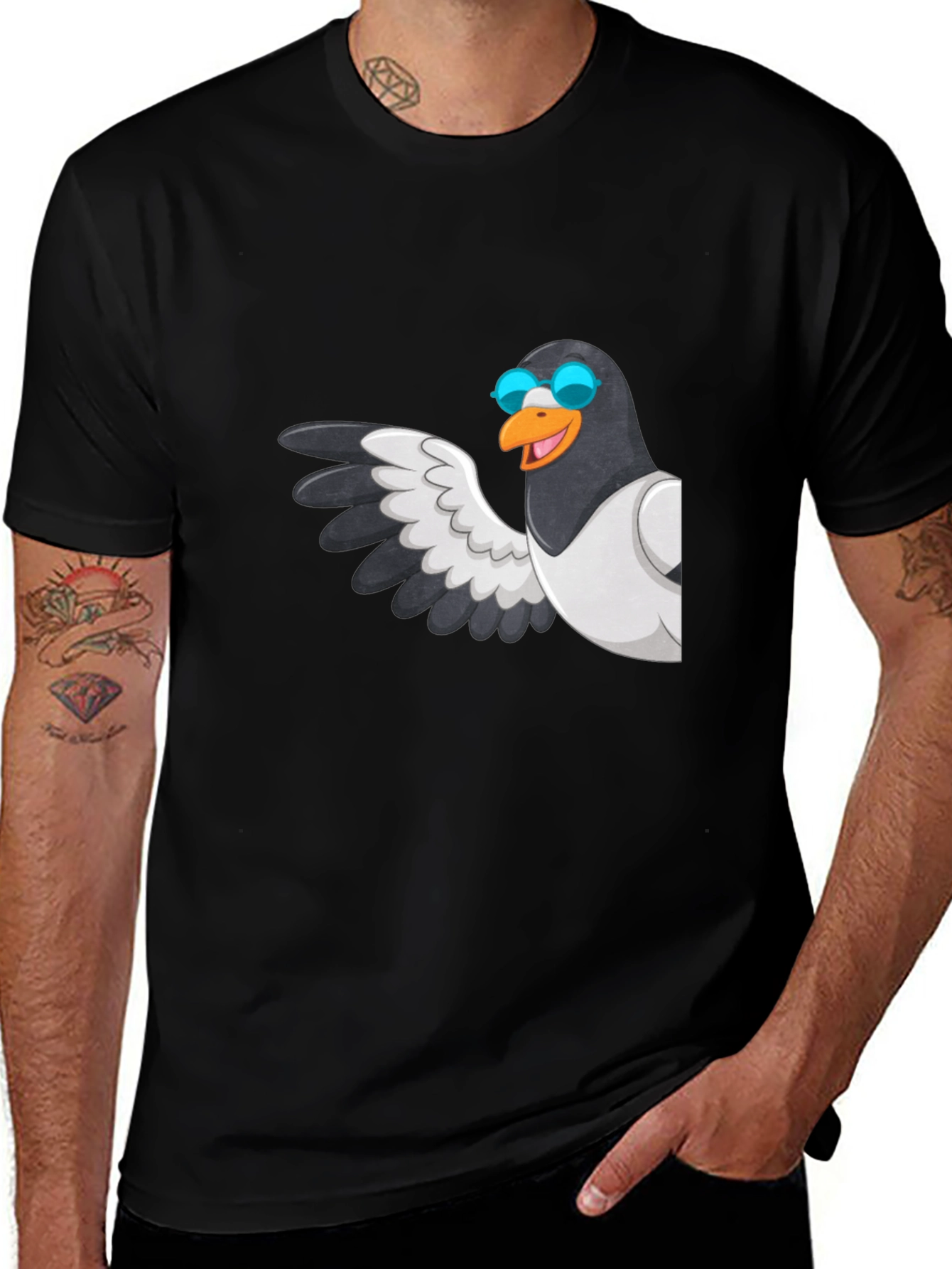 Cool Pigeon Graphic Tee - Black Cotton Casual Shirt