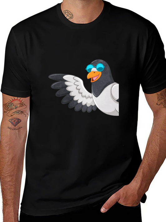 Cool Pigeon Graphic Tee - Black Cotton Casual Shirt