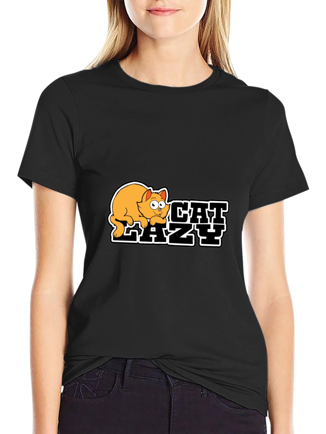 Lazy Cat Graphic Black T-Shirt - Unisex