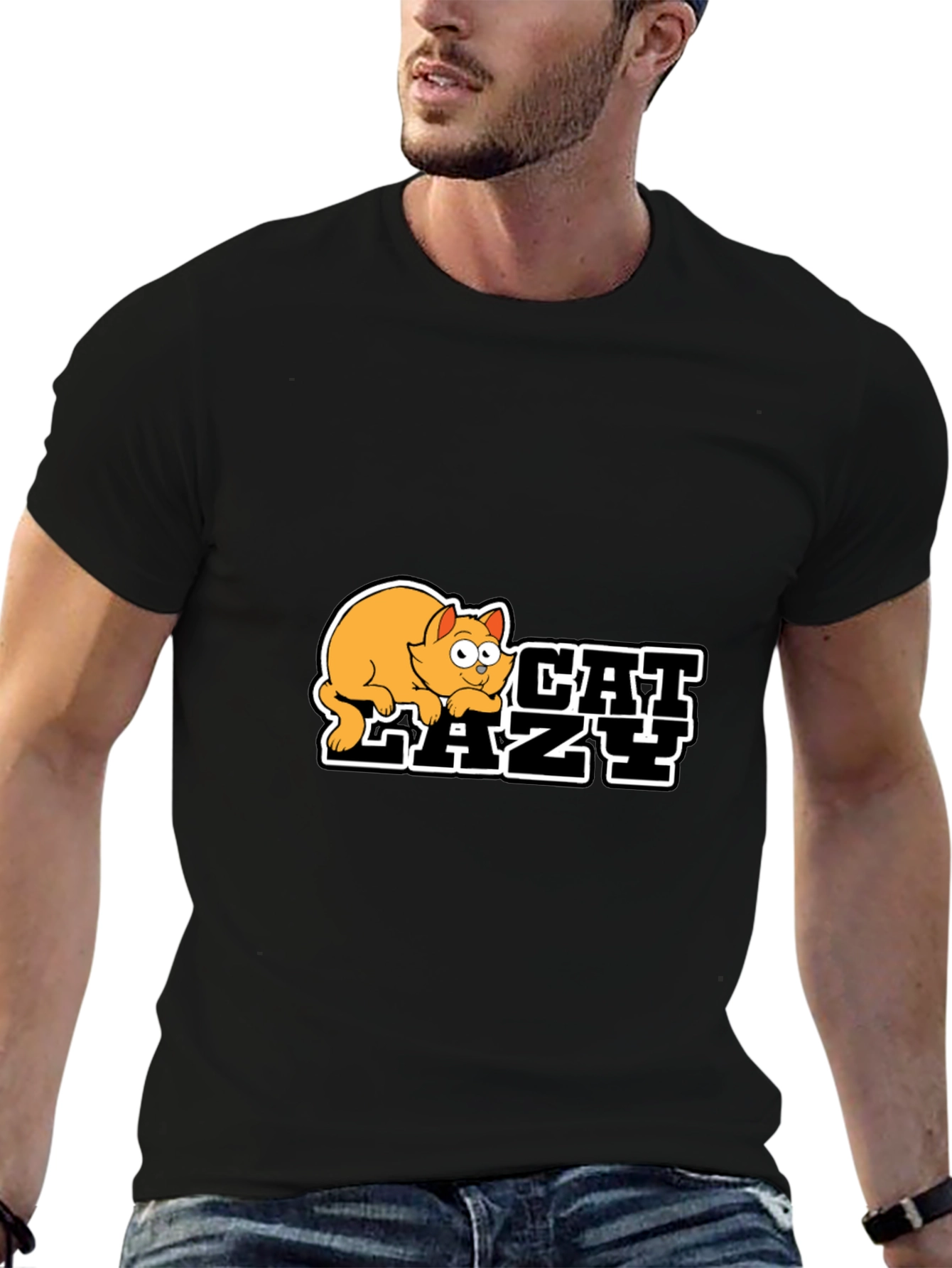 Lazy Cat Graphic Black T-Shirt - Unisex