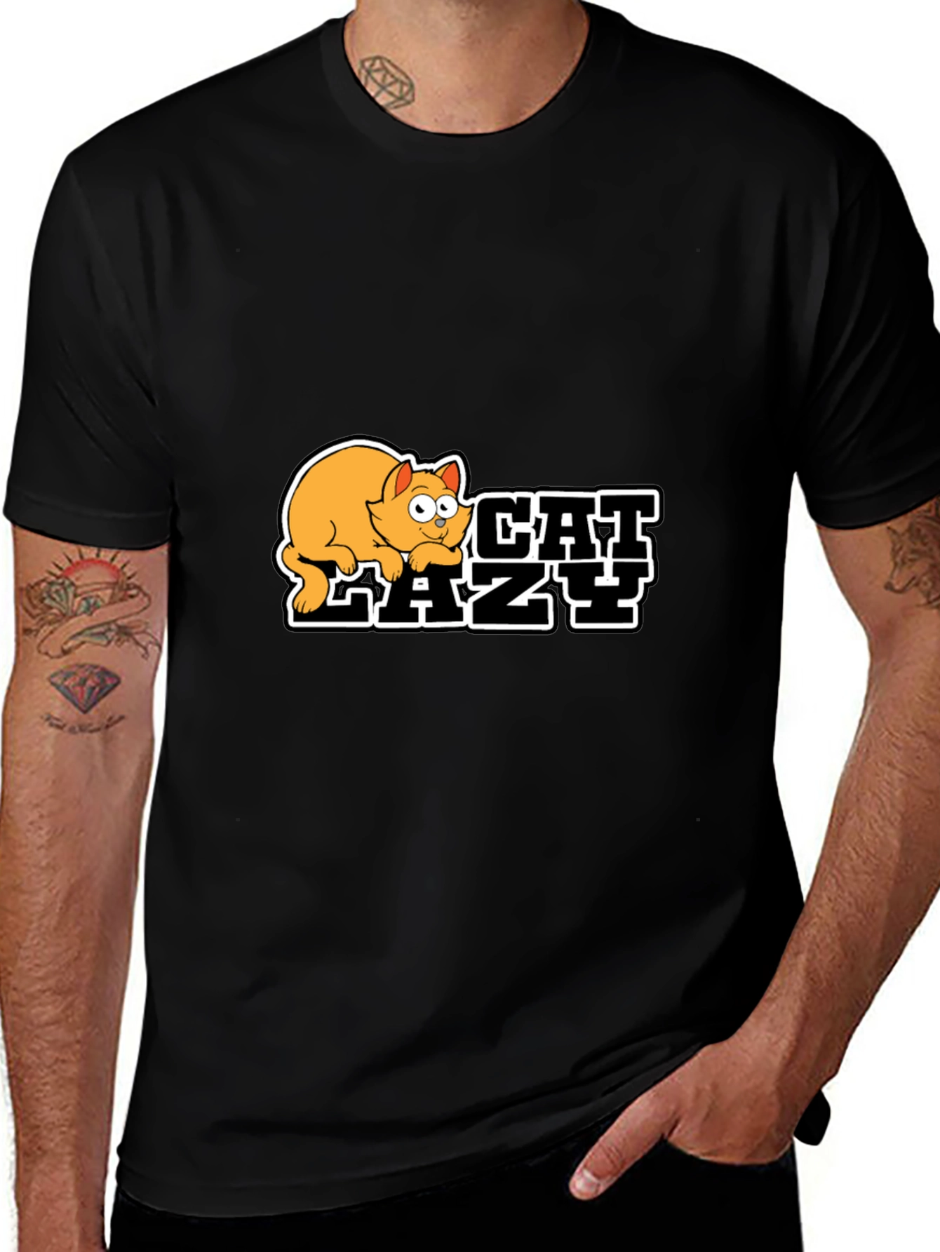 Lazy Cat Graphic Black T-Shirt - Unisex