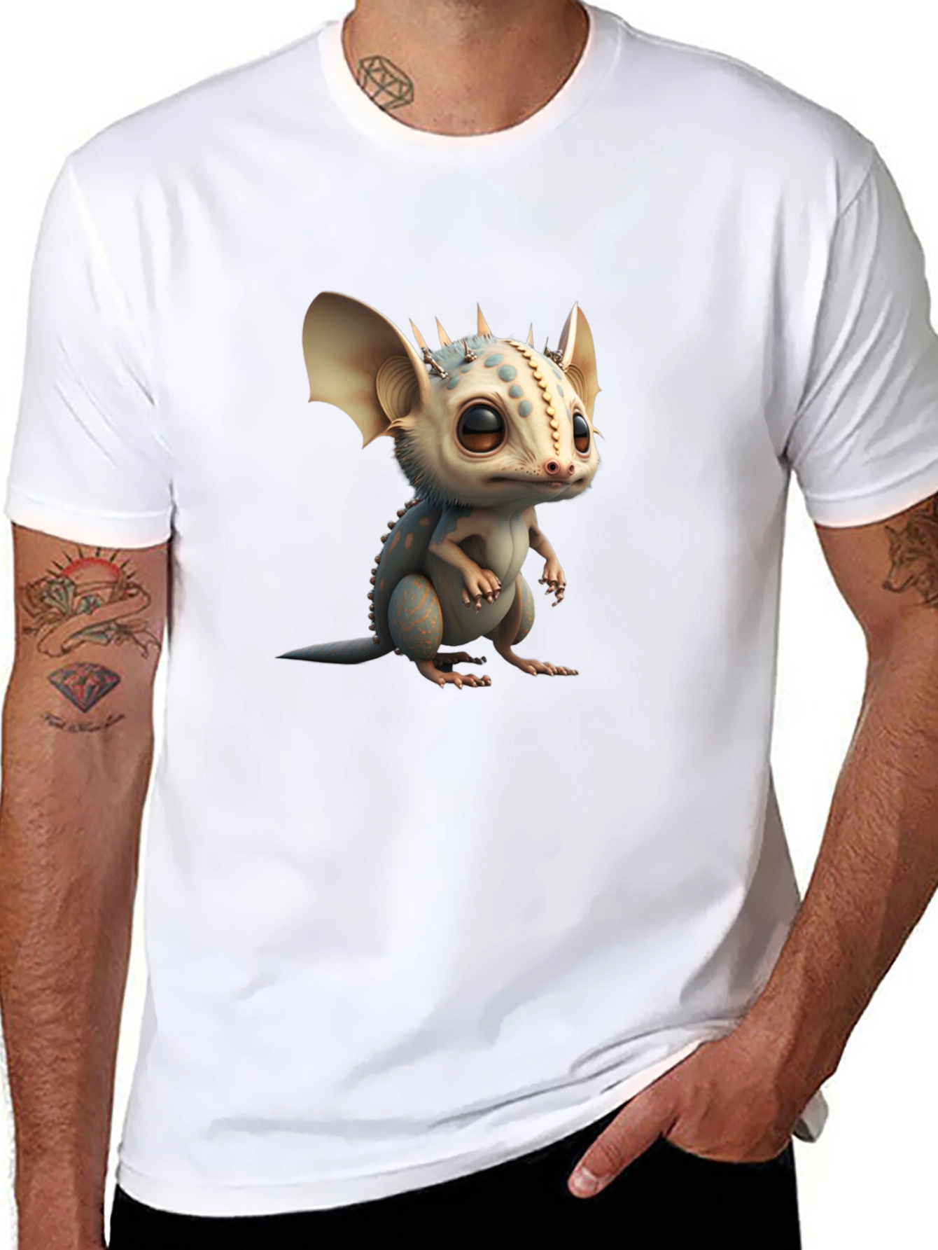 Cute Dragon Graphic Tee - Black Crew Neck