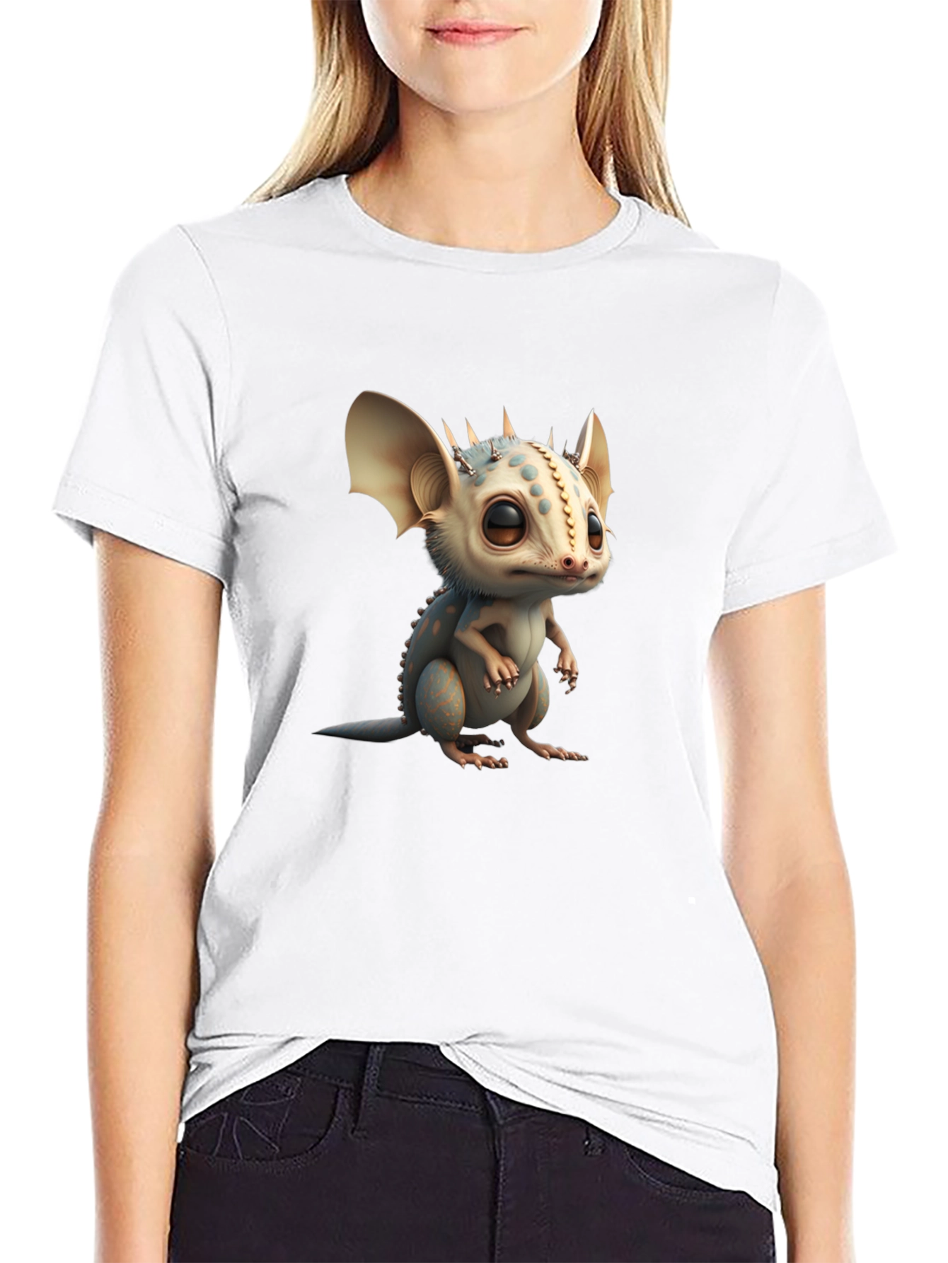 Cute Dragon Graphic Tee - Black Crew Neck