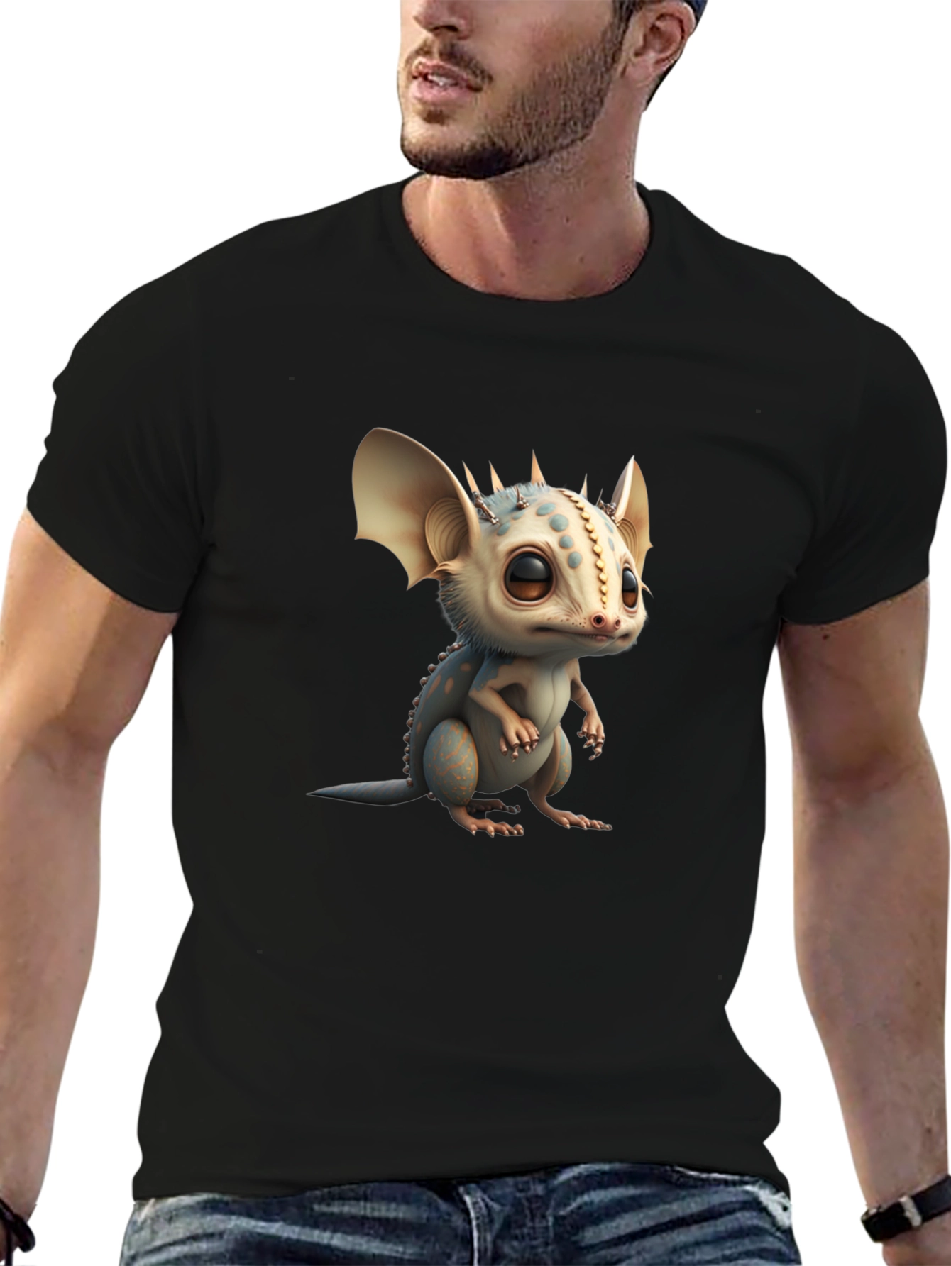 Cute Dragon Graphic Tee - Black Crew Neck