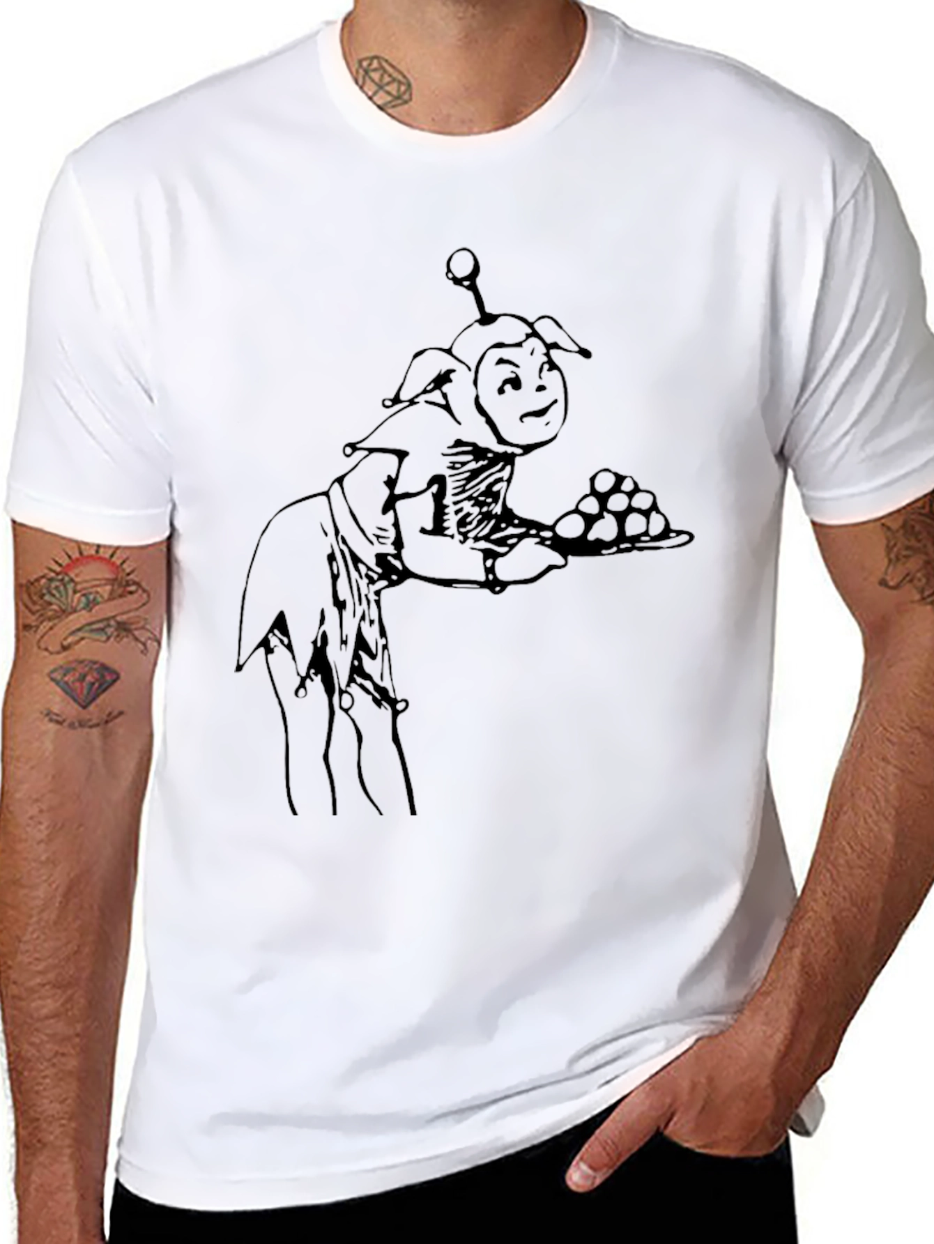 Whimsical Goblin Server Graphic Tee - Black Cotton Blend