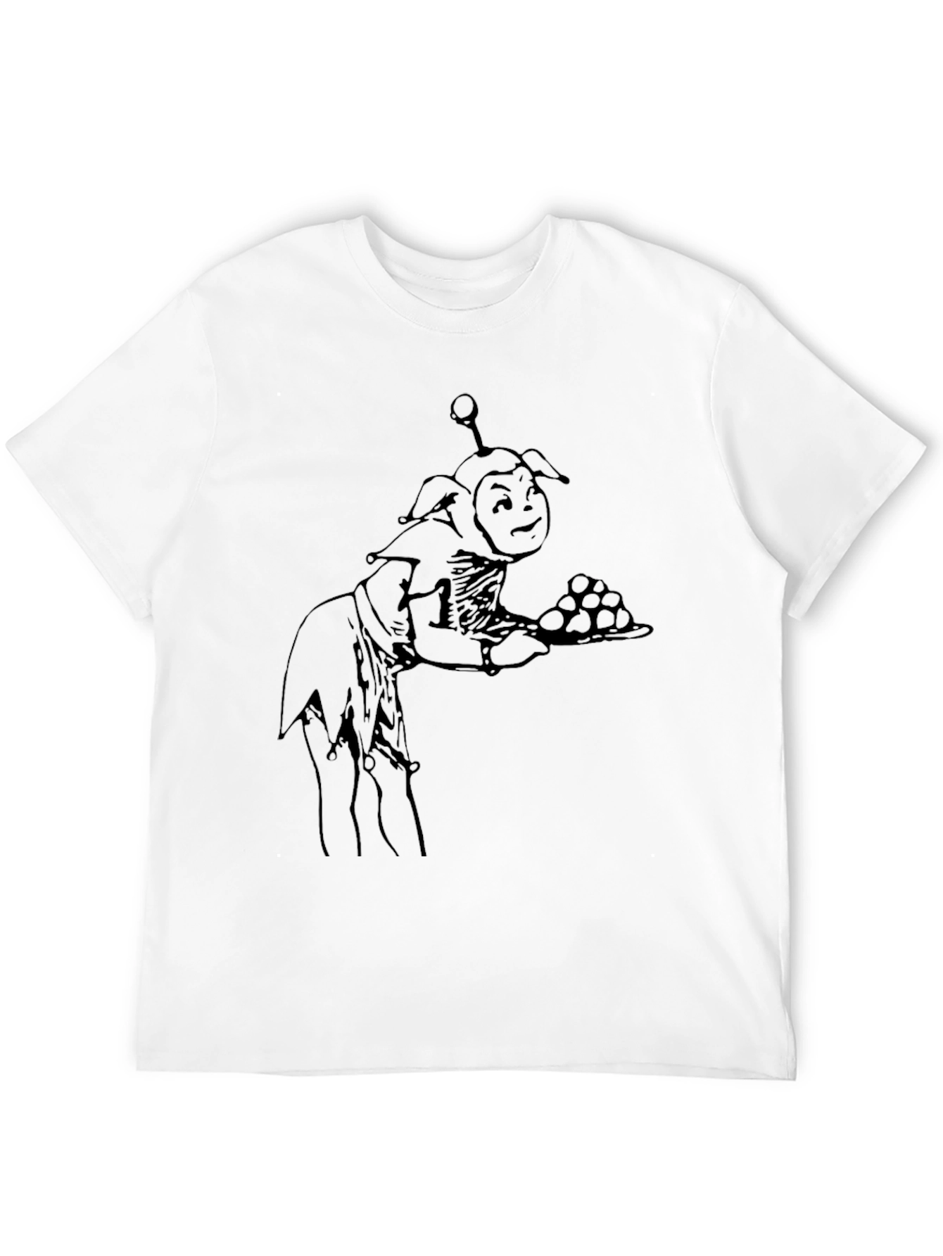Whimsical Goblin Server Graphic Tee - Black Cotton Blend