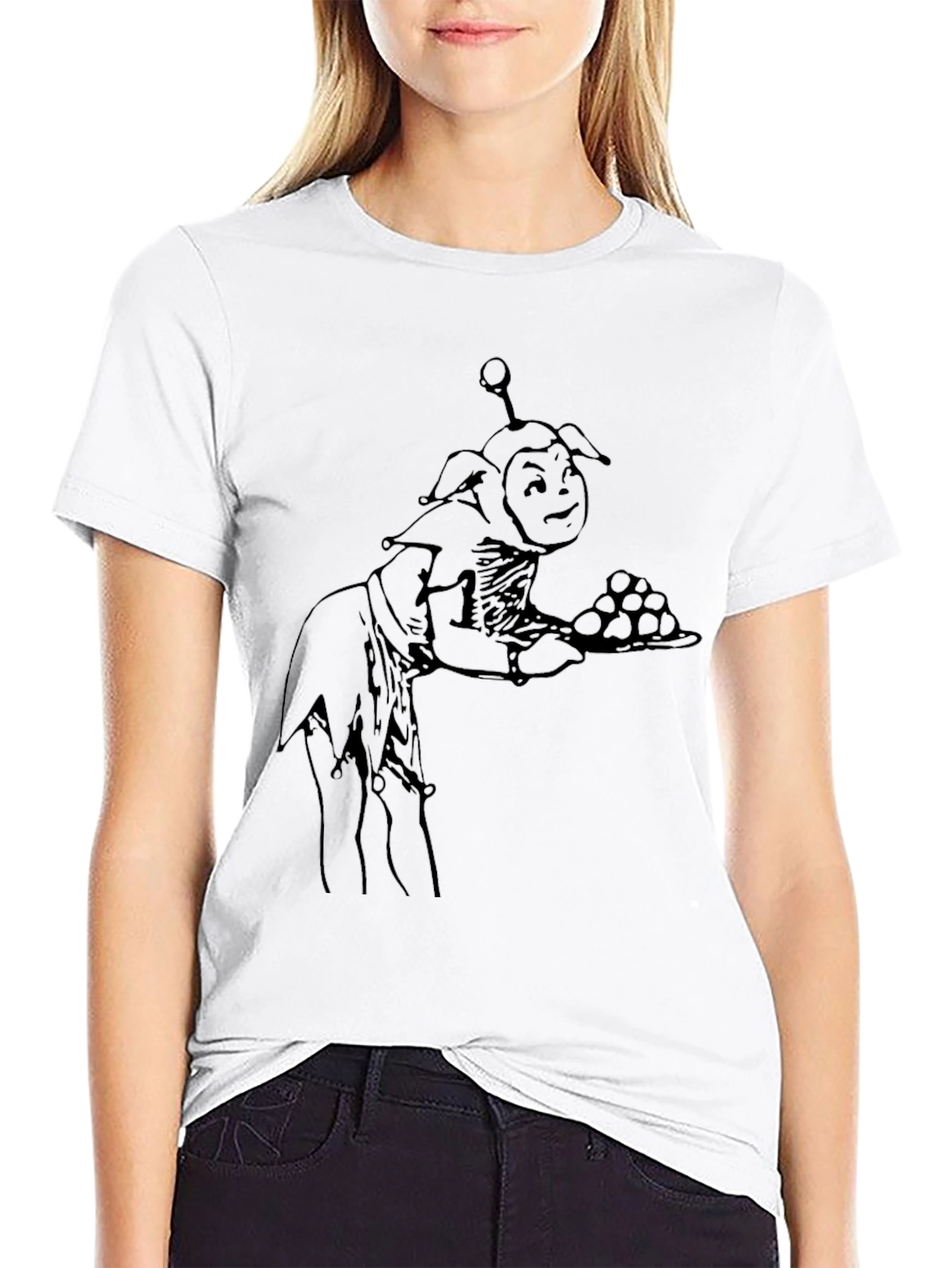 Whimsical Goblin Server Graphic Tee - Black Cotton Blend