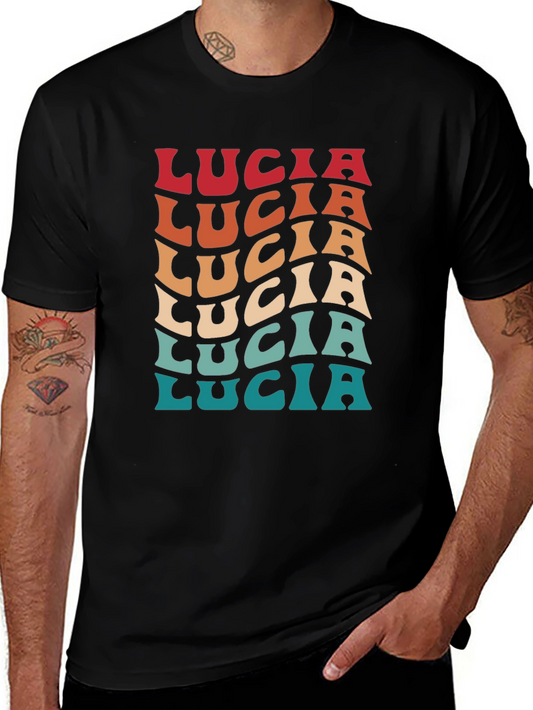 Retro Lucia T-Shirt - Wavy Text Design - Soft Cotton Tee