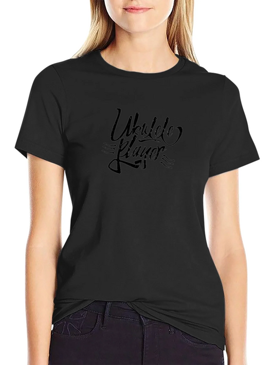 Ukulele Player Graphic Tee - Black Cotton T-Shirt