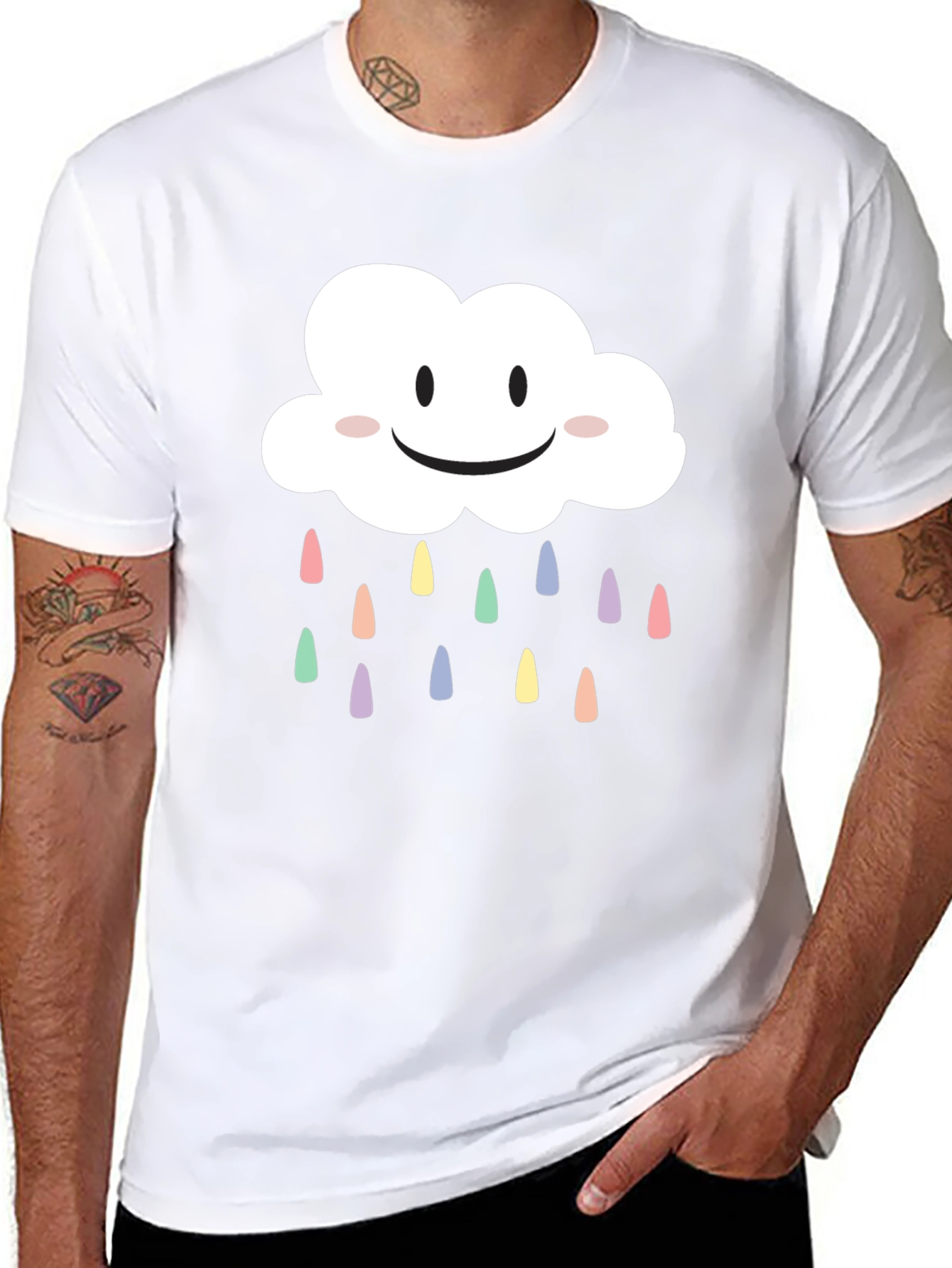 Cute Smiling Cloud T-Shirt - Pastel Rain Drops