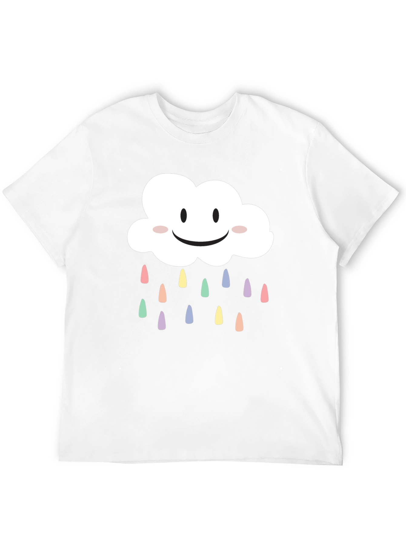 Cute Smiling Cloud T-Shirt - Pastel Rain Drops