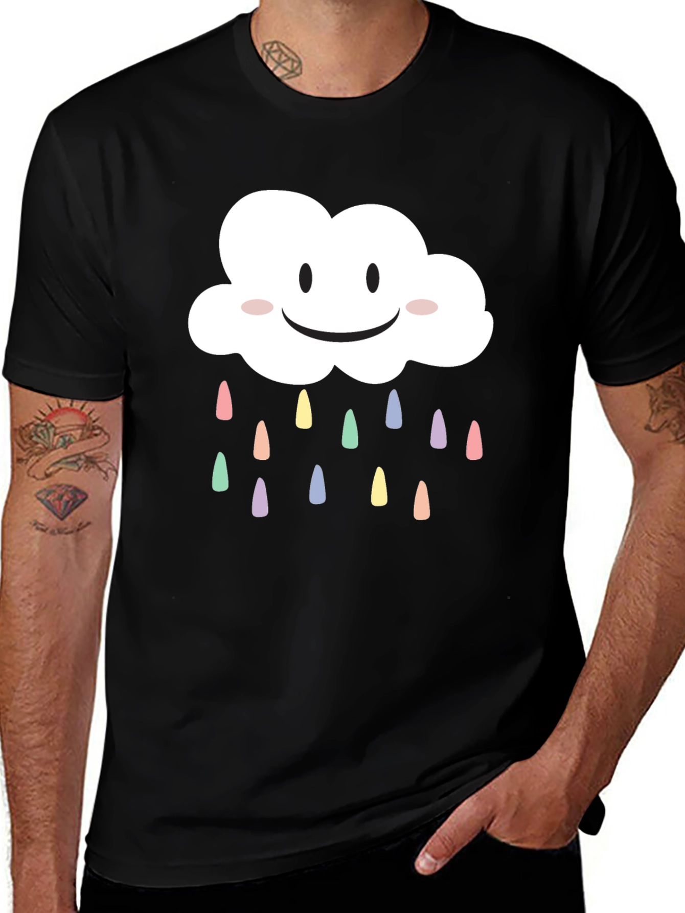 Cute Smiling Cloud T-Shirt - Pastel Rain Drops