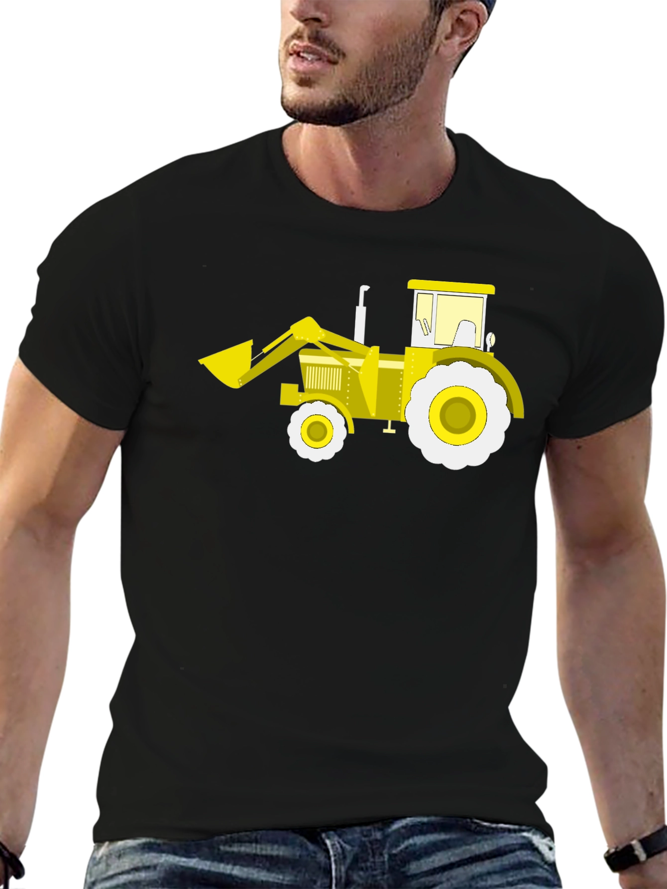 Tractor Graphic Tee - Black Cotton Crew Neck