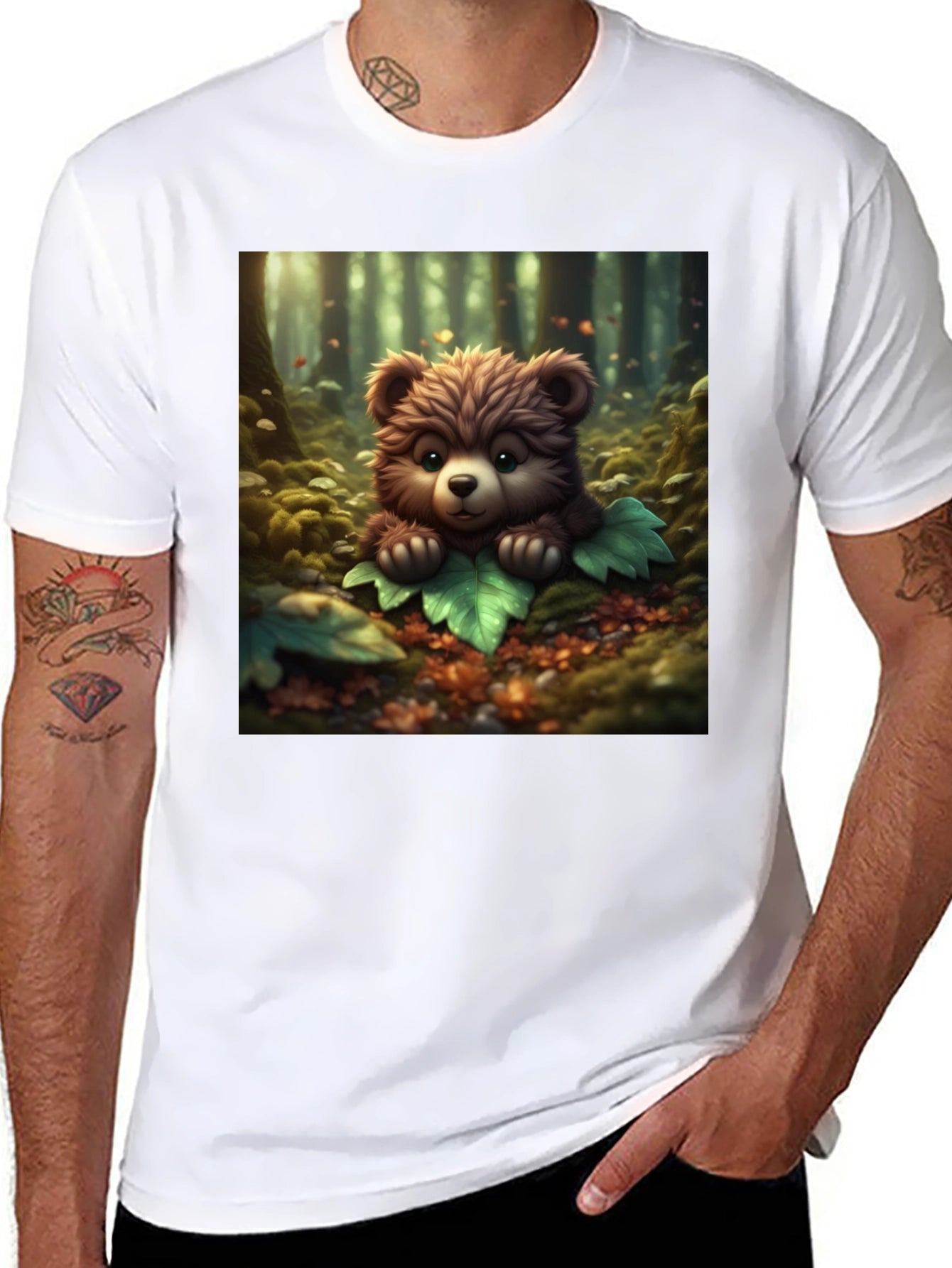 Cute Bear Graphic Tee - Black