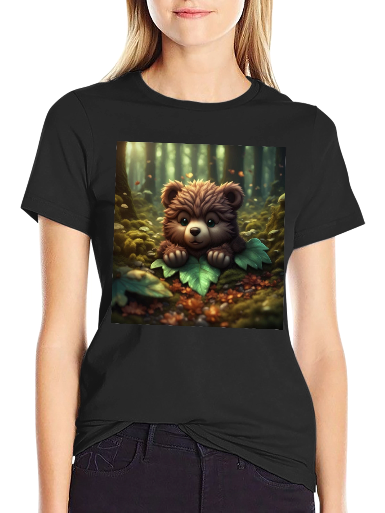 Cute Bear Graphic Tee - Black